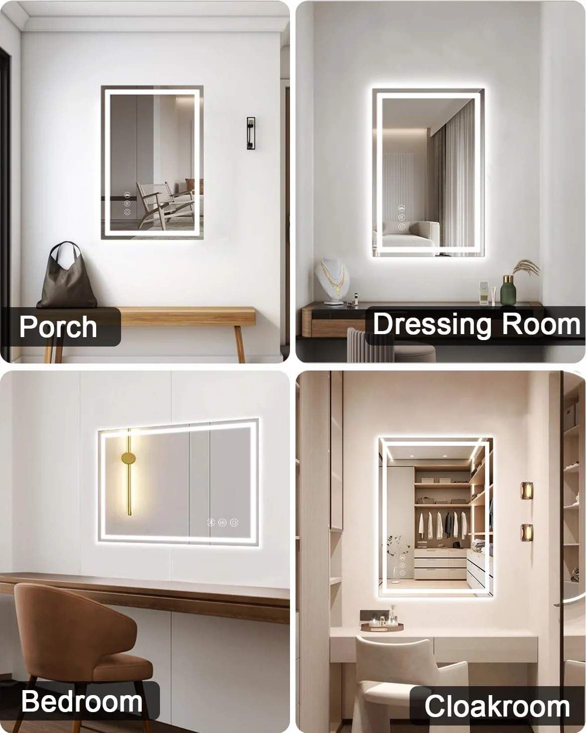 Lustro łazienkowe z oświetleniem LED, 60 x 80 cm, z Bluetooth, funkcja przeciwmgielna, przełącznik dotykowy, funkcja pamięci, funkcja pamięci, IP44, lustro łazienkowe do łazienki, WC