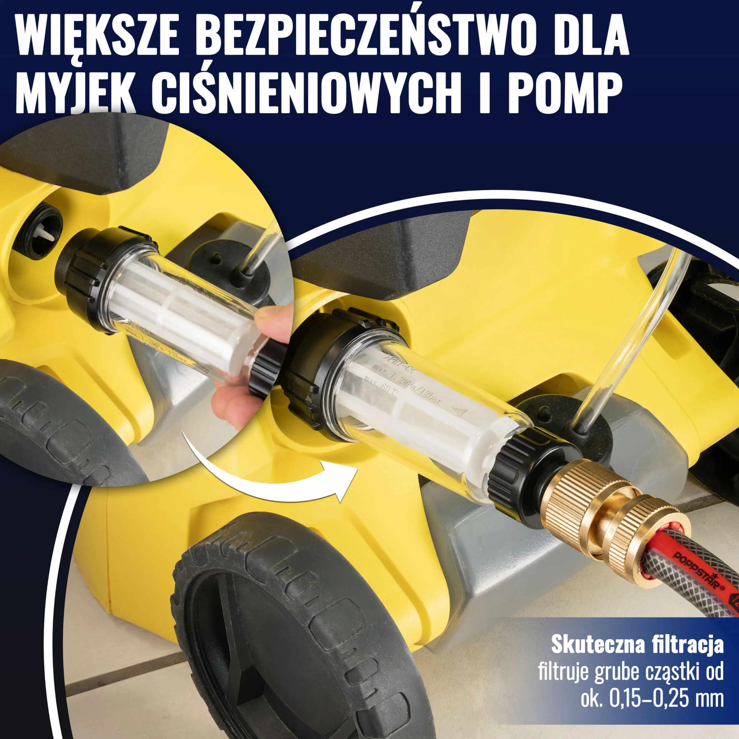 Poppstar Filtr do wody z adapterem, 3/4", do myjki ciśnieniowej, pompy lub kampera