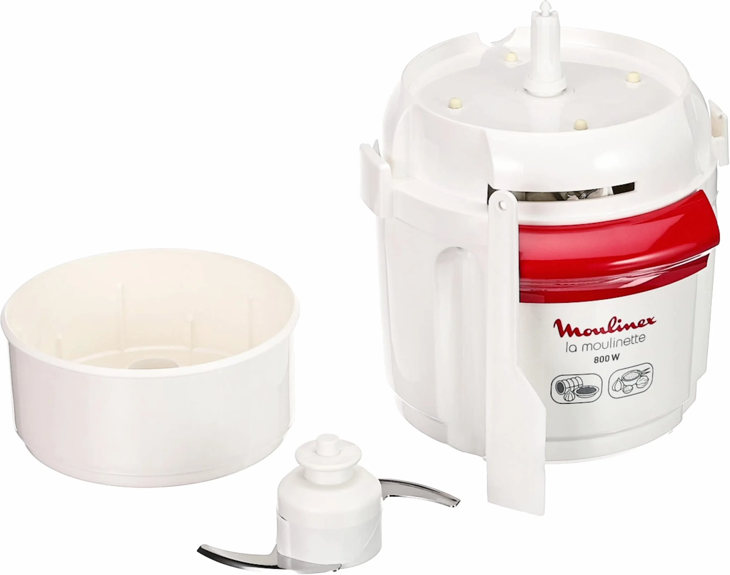Moulinex Rozdrabniacz La Moulinette, 800 W, siekacz do mięsa, warzyw, orzechów, sera, pojemność 200 gr, siekacz, krojenie lub mieszanie, system 1-2-3, podwójne ostrze ze stali nierdzewnej, biały,