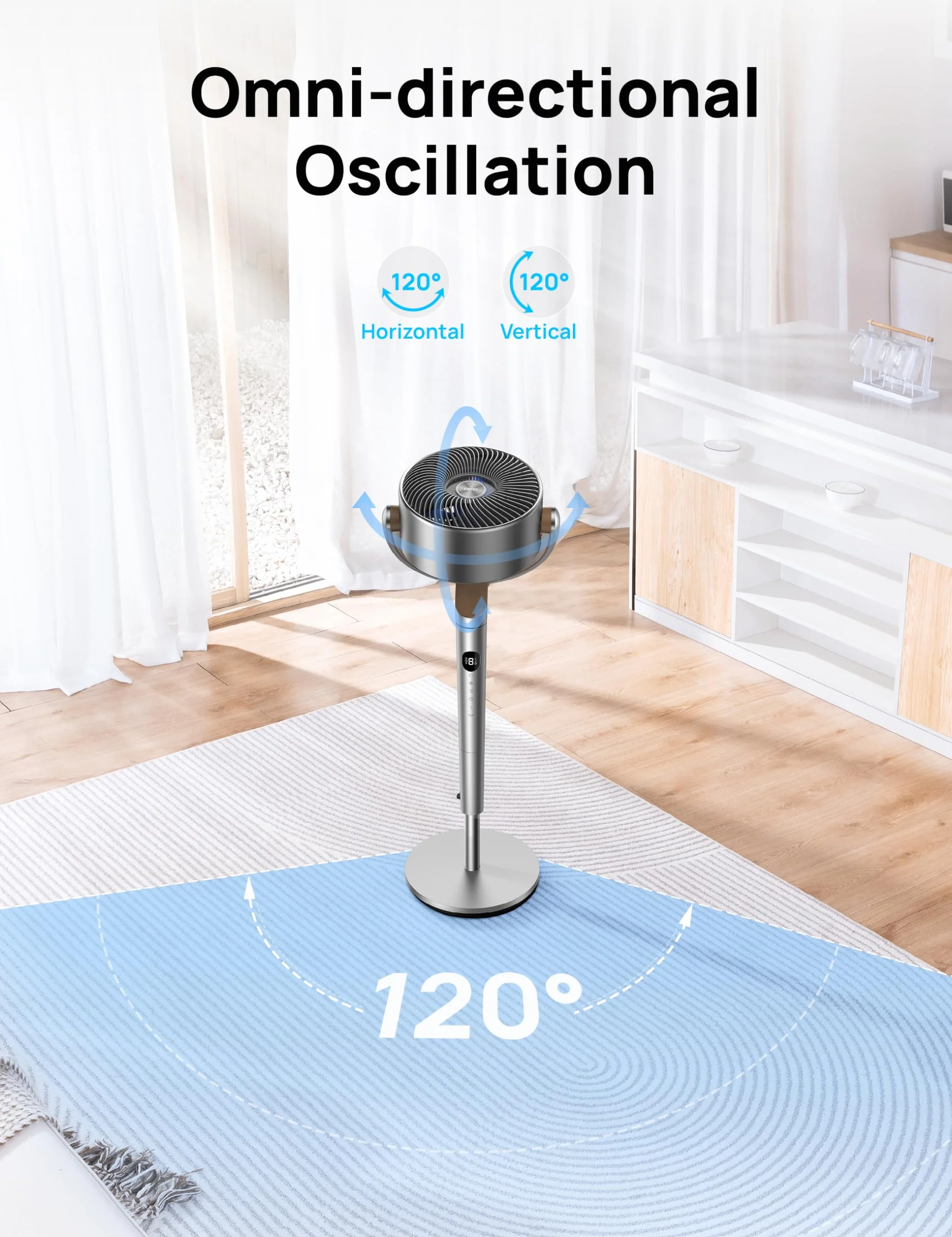 Dreo 23dB stille staande ventilator, 120°+120°omnidirectionele oscyllerende ventilator, 24M windafstand, 1200m³/h luchtvolume, cichych fanów stojących, 102CM hoogte, 3 modi, 8 snelheden, PolyFan 502