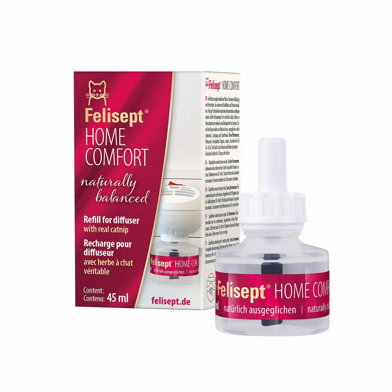 Felisept Home Comfort Butelka do uzupełniania 45ml - Z Naturalną Kocimiętką - Środek Relaksujący, Uspokajający Dla Kotów - Polecany Przez Weterynarzy