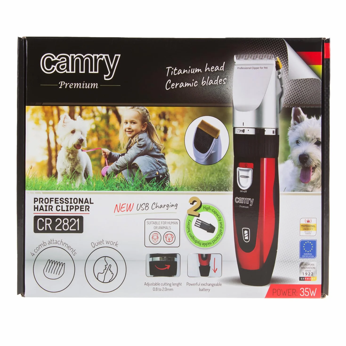 Camry Maszynka do Sierści, Czarny/Czerwony, 4 Koncówki