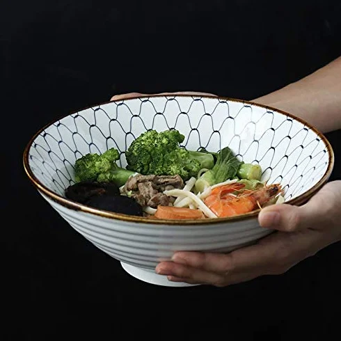 Duża ceramiczna miska ramen, 23 cm, 1500 ml, retro miska do zupy do ramenu, Udon, Soba, Pho i azjatyckiego makaronu - idealna do jadalni i rozrywki