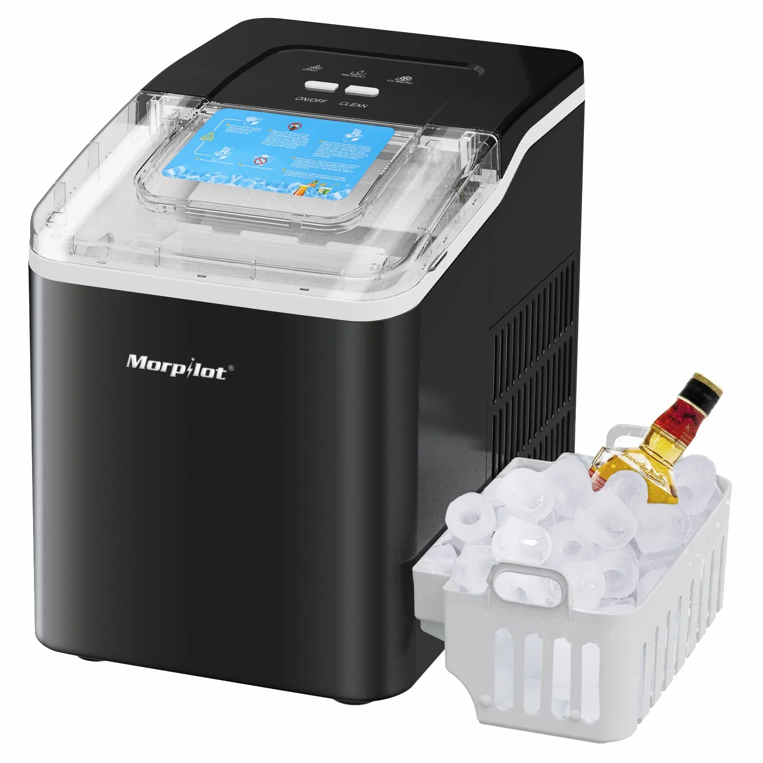 morpilot maszyna do kostek lodów, 120 W, 12 kg, 24 h, przygotowanie w 8-9 min, zbiornik na wodę 1,5 l, funkcja samoczyszczenia, czarna