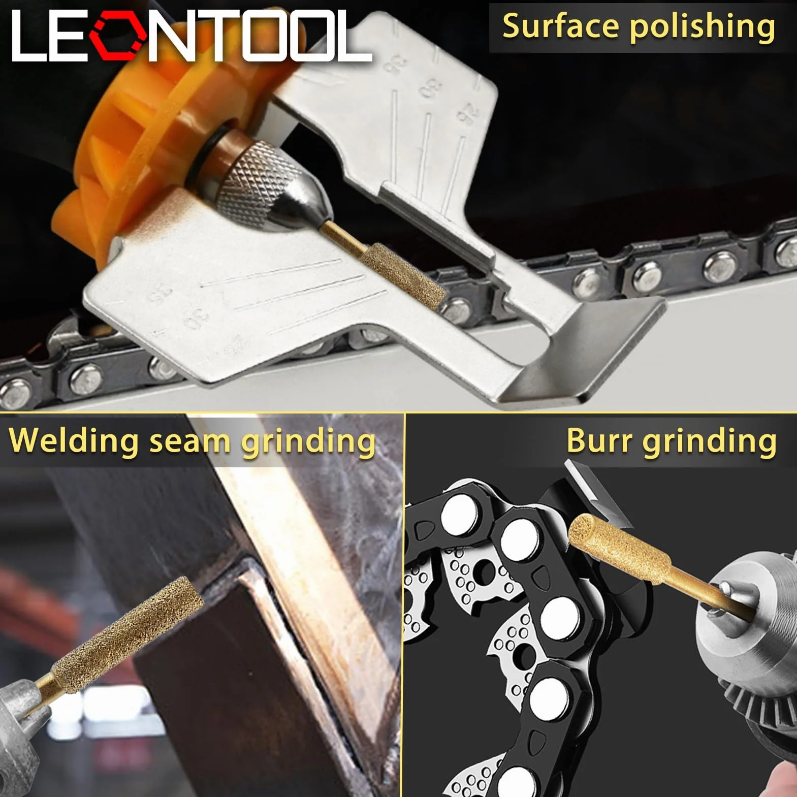 LEONTOOL 8 szt. o wysokiej twardości diamentowa ostrzałka do ostrzenia wiertła 3/16 "4,8 mm tytanowa platerowana szlifierka pilnik narzędzie do polerowania z 1/8" trzonek pilnik do piły łańcuchowej do