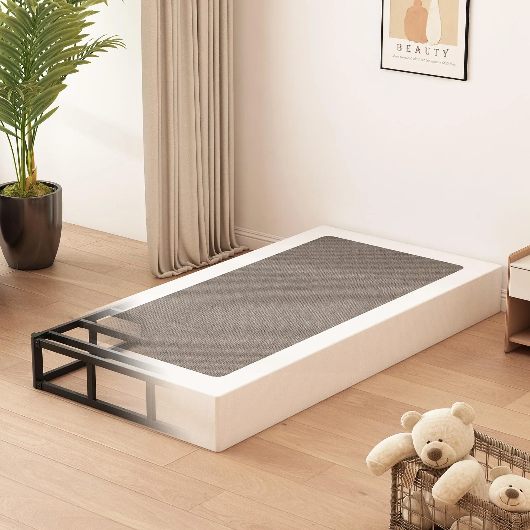 Husleephu Twin XL Box Spring, 20 cm, wysokoprofilowa metalowa rama Twin XL Box Spring, tylko podstawa łóżka z pokrowcem z tkaniny, solidny fundament materaca, łatwy montaż, bez hałasu, czarna