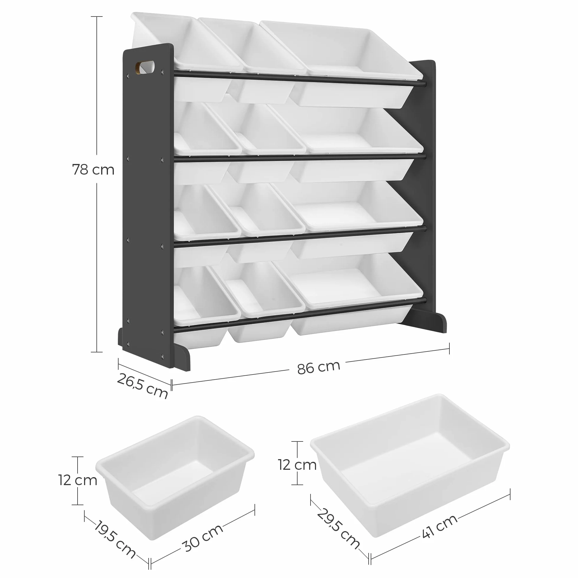 Songmics Organizer na Zabawki, Polipropylen, Czarny/Biały, 86 x 26.5 x 78 cm