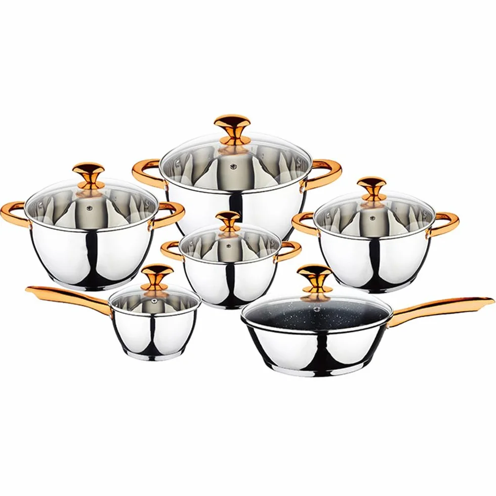 Zestaw 12 Szt. Pogrubiony Garnek Ze Stali Nierdzewnej Garnek Kuchenny Garnek Domowy, Złoty, Ponad Pięć Części, Zestaw(Gold-Over Five-piece Set)