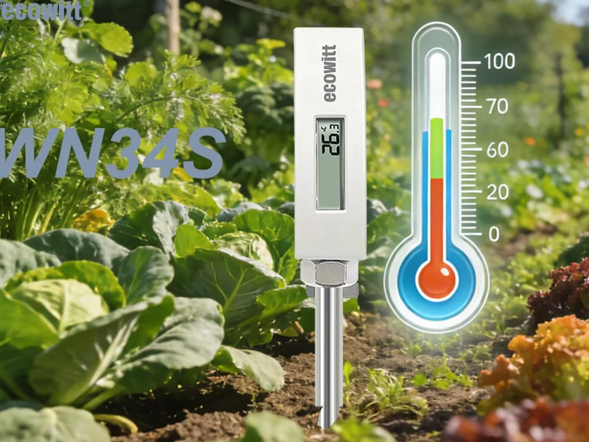 ECOWITT WN34 czujnik temperatury gleby, wodoodporny cyfrowy tester gleby z wyświetlaczem LCD, 11.8-calowy czujnik temperatury do ogrodu, gospodarstwa, trawnika, użytku wewnątrz i na zewnątrz