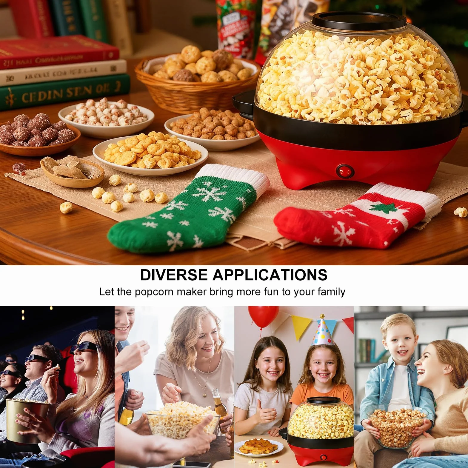 Cozary Maszyna do popcornu, 5-litrowa maszyna do popcornu do domu, z powłoką nieprzywierającą i zdejmowaną powierzchnią grzewczą, cicha i szybka maszyna do popkukurydzy do cukru i oleju
