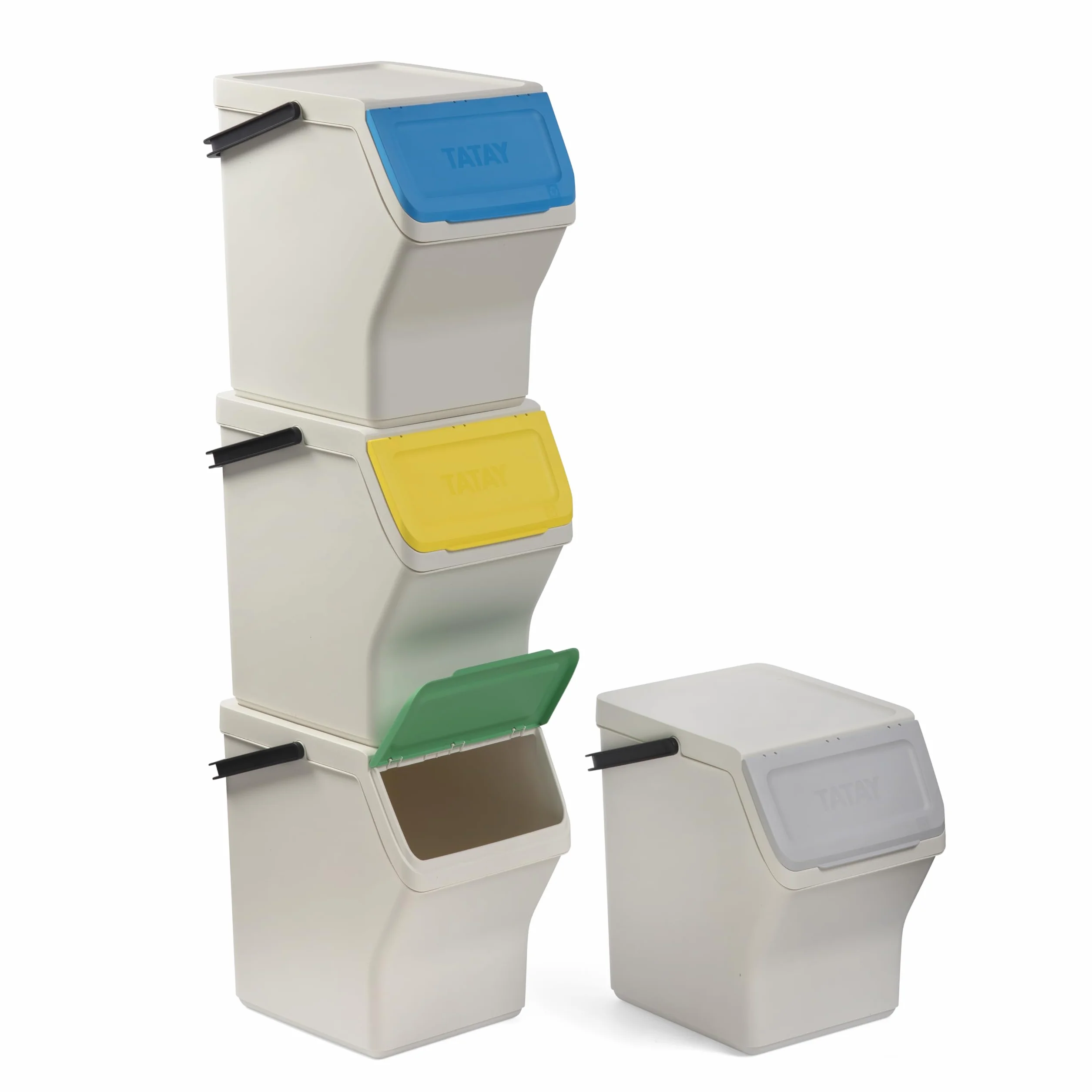 TATAY Praktyczny 4 Koszy do Segregacji Easy Waste 20 L, 35x27x36 cm | Pokrywa Kosza | Modułowe Sztaplowane | Pokrywa z Systemem Click | Wbudowany Uchwyt | Wygodna Obsługa, Białe