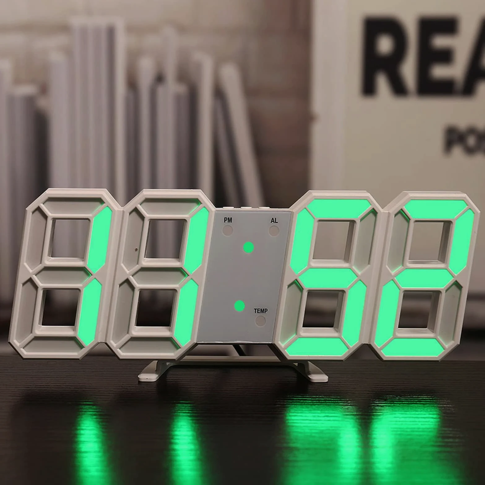 BuyWeek Zegar ścienny LED 3D, biała ramka, cyfrowy budzik, nowoczesny zegar ścienny z temperaturą, do dekoracji domu, salonu, zielony