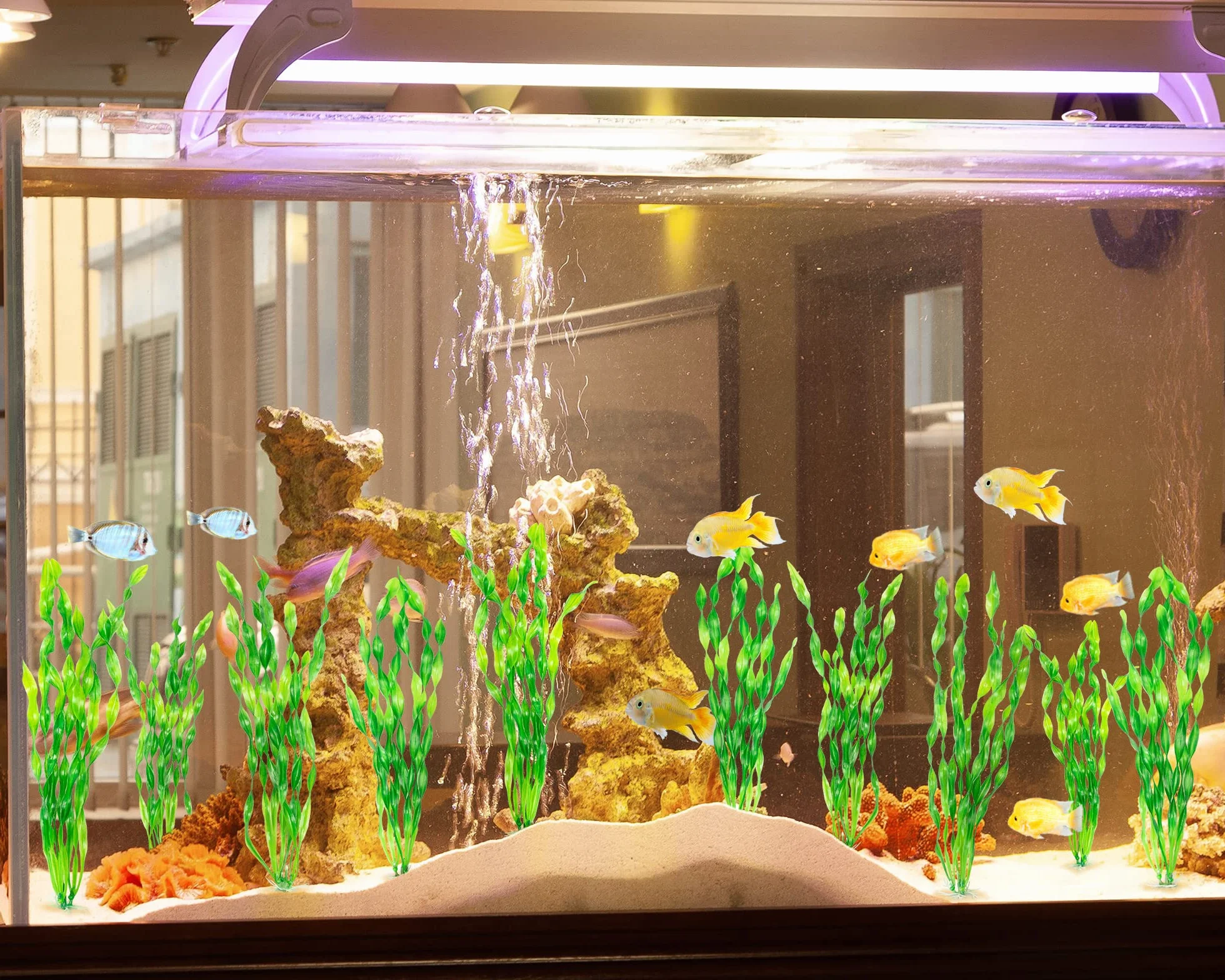 MyLifeUNIT Artificial Seaweed Aquarium Plants 10 PCS Green Plastic Fish Tank Decorations