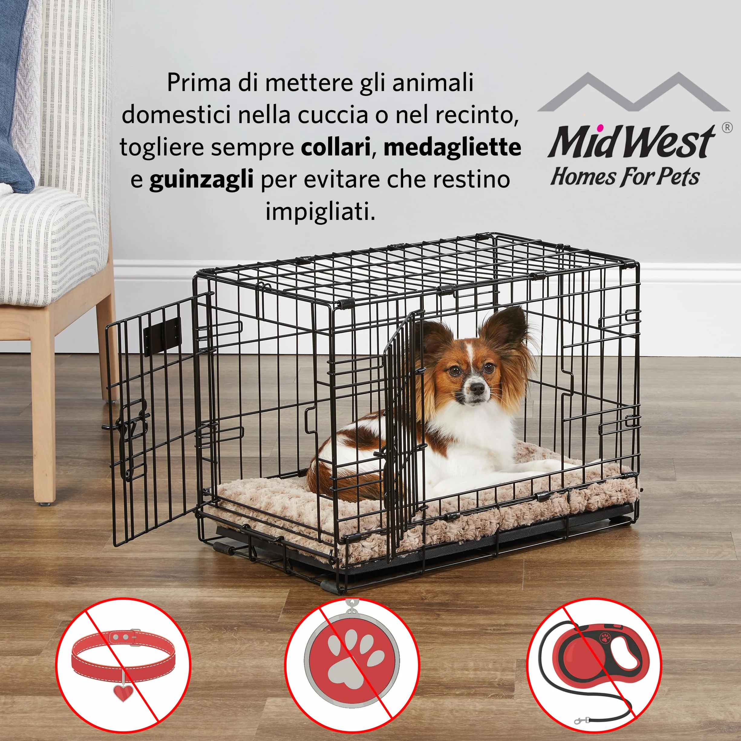 MidWest Homes for Pets Newly Enhanced Life Stages podwójne drzwi, średnia składana metalowa skrzynia dla psa z przegrodą, chroni podłogę, szczelna patelnia dla psa, z psem, czarna, 1636DDU