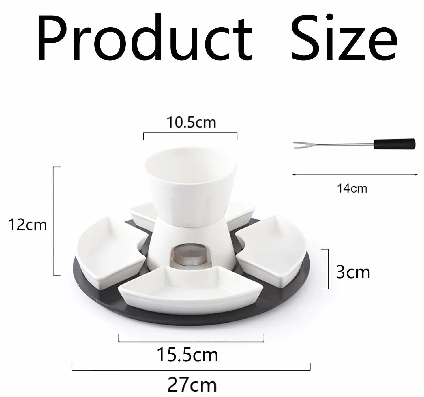 Ceramiczny zestaw do fondue czekoladowego, 300 ml, czekoladowe fondue z 4 talerzami ceramicznymi i 4 widelcami, do sera, fondue, rodzinnych obiadów, deserów, pikników, biały