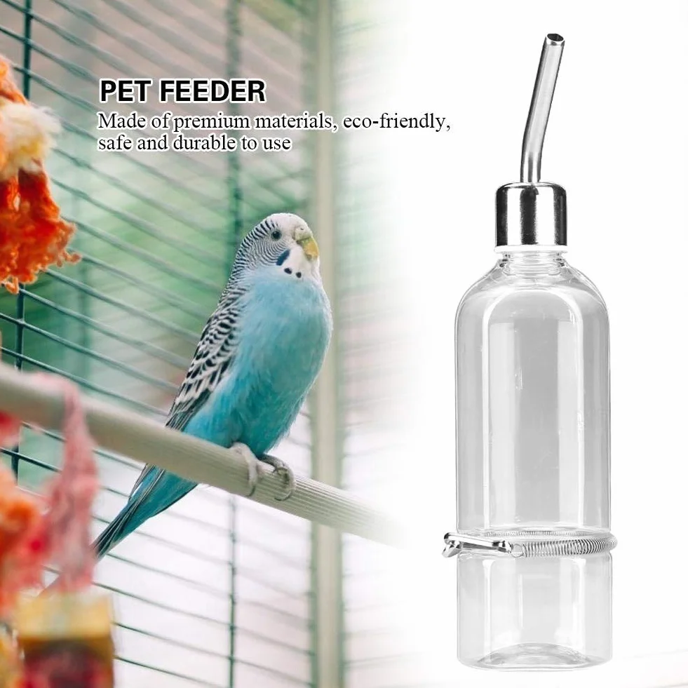 Pssopp 180 ml / 350 ml Parrot Fontanna do picia Papuga Podajnik wody Papuga Butelka do karmienia ptaków Chomik Butelki na wodę Dozownik wody ze smoczkiem ze stali nierdzewnej dla ptaków i małych zwierząt (-ów)