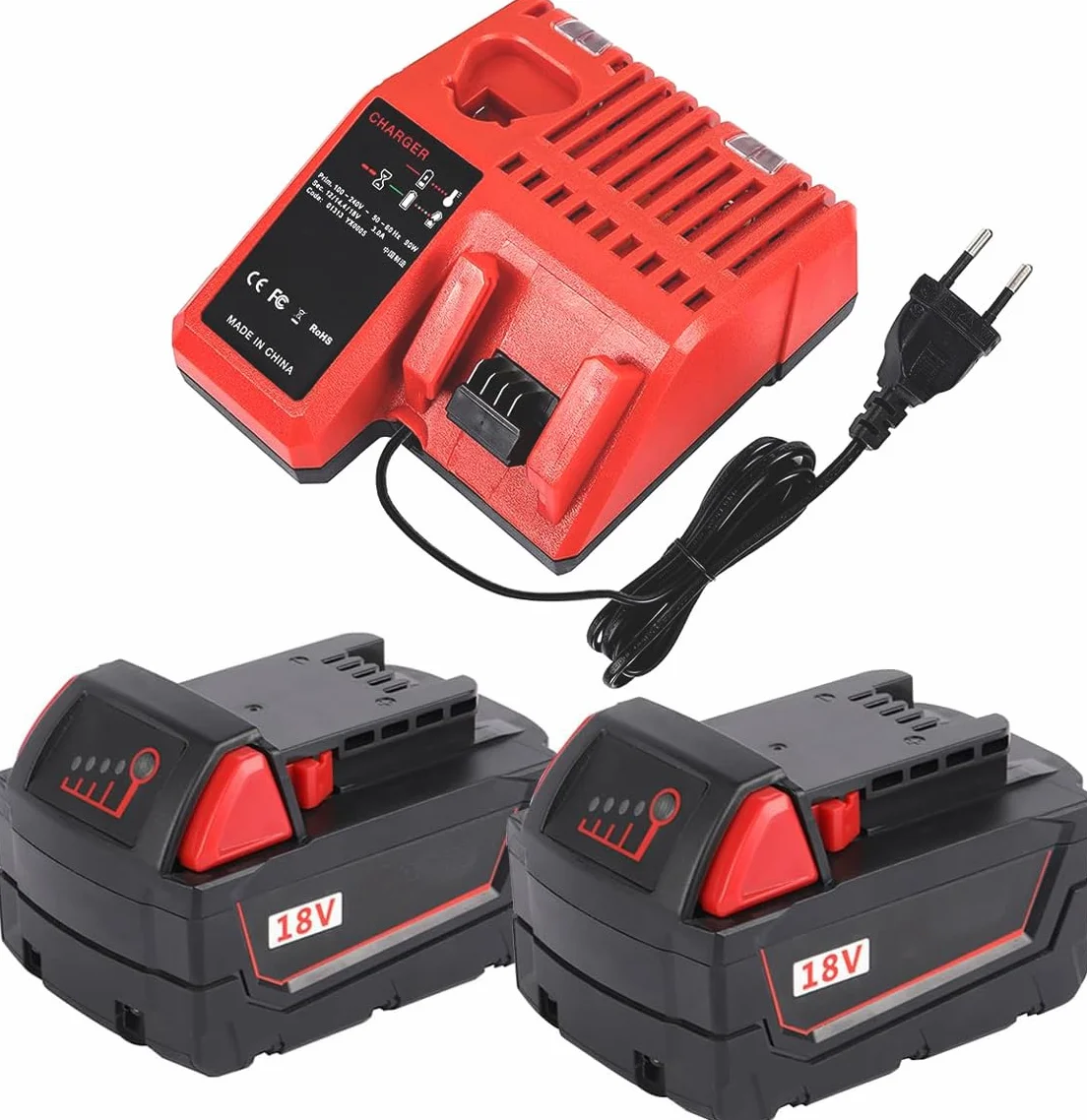 2 sztuki akumulatora M1850 18V 5,0Ah z ładowarką Kompatybilny z akumulatorem Milwaukee 18V M18, M18BX, M18B5, M18 XC, M18B2, M18B4, Li18, C18B, 48-11-1828, 48-11-1840