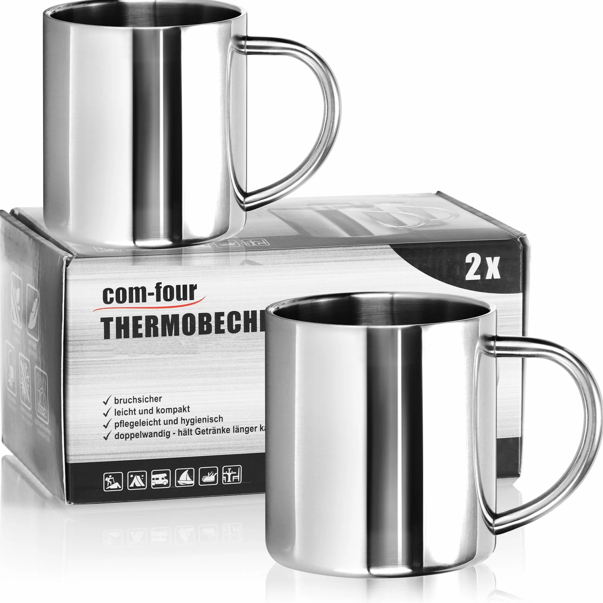 com-four® 2 kubki termiczne ze stali nierdzewnej 300 ml – podwójne scianki, izolowane kubki do kawy – odporne, bez BPA – idealne na kemping, podróze i co dzien (300ml)