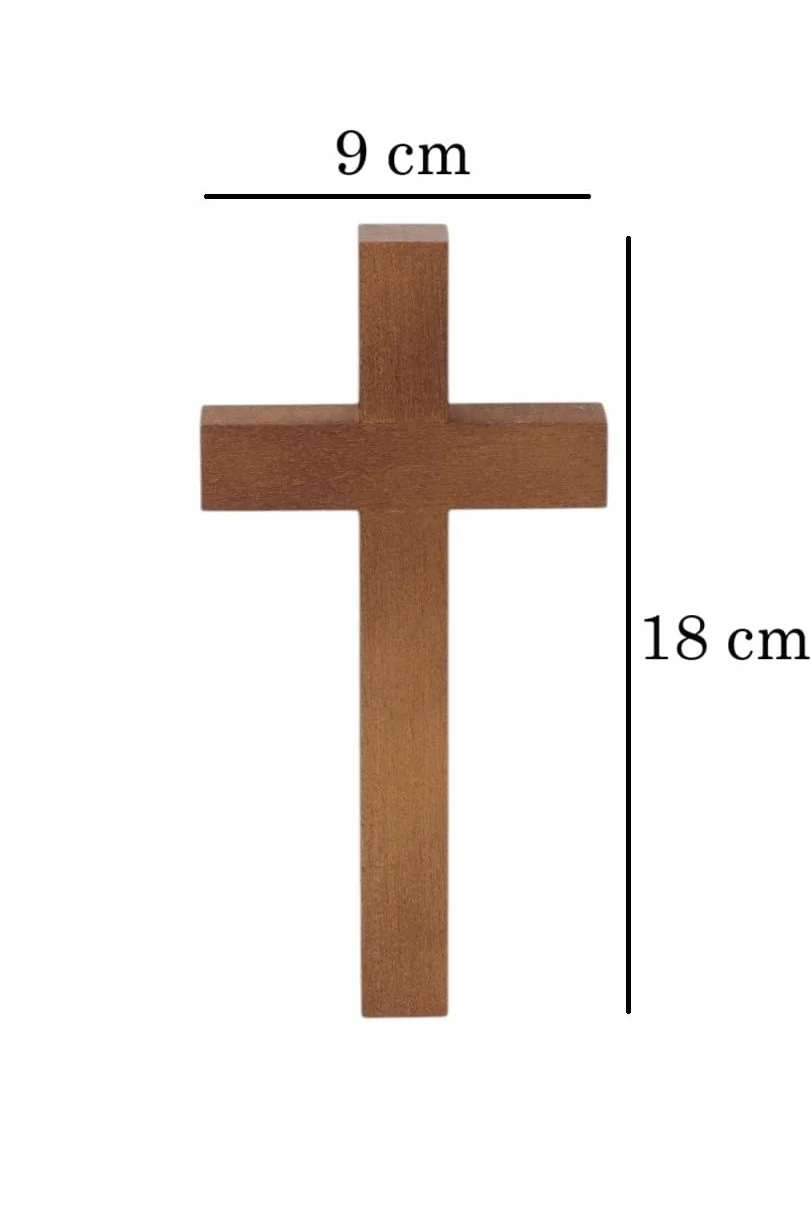 KRZYŻ DREWNIANY BUKOWY BRĄZOWY MAŁY do zawieszenia na ścianę 18x9cm