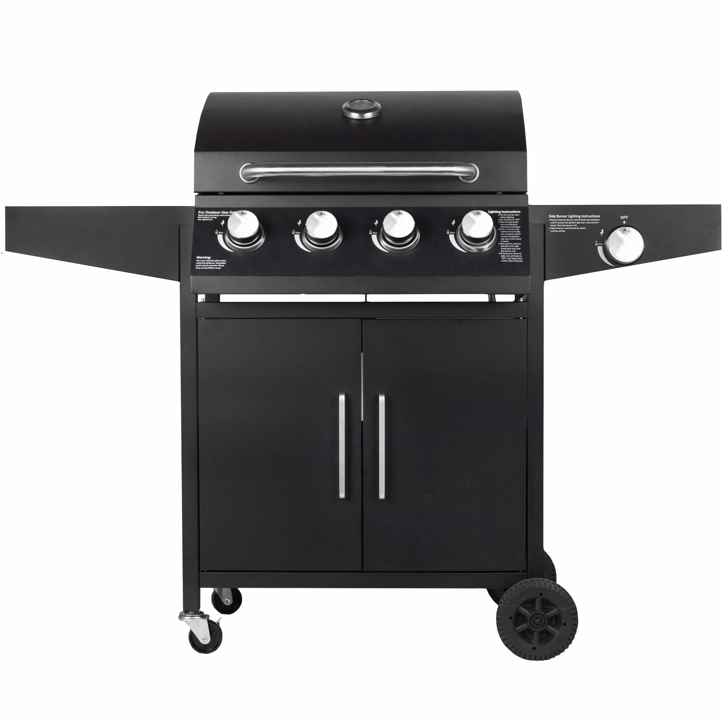 GrillMaster Grill Gazowy PartyTogether 4+1 + Pokrowiec, Ogrodowy, Na Gaz, z Termometrem, z Kółkami, z Dodatkowym Palnikiem