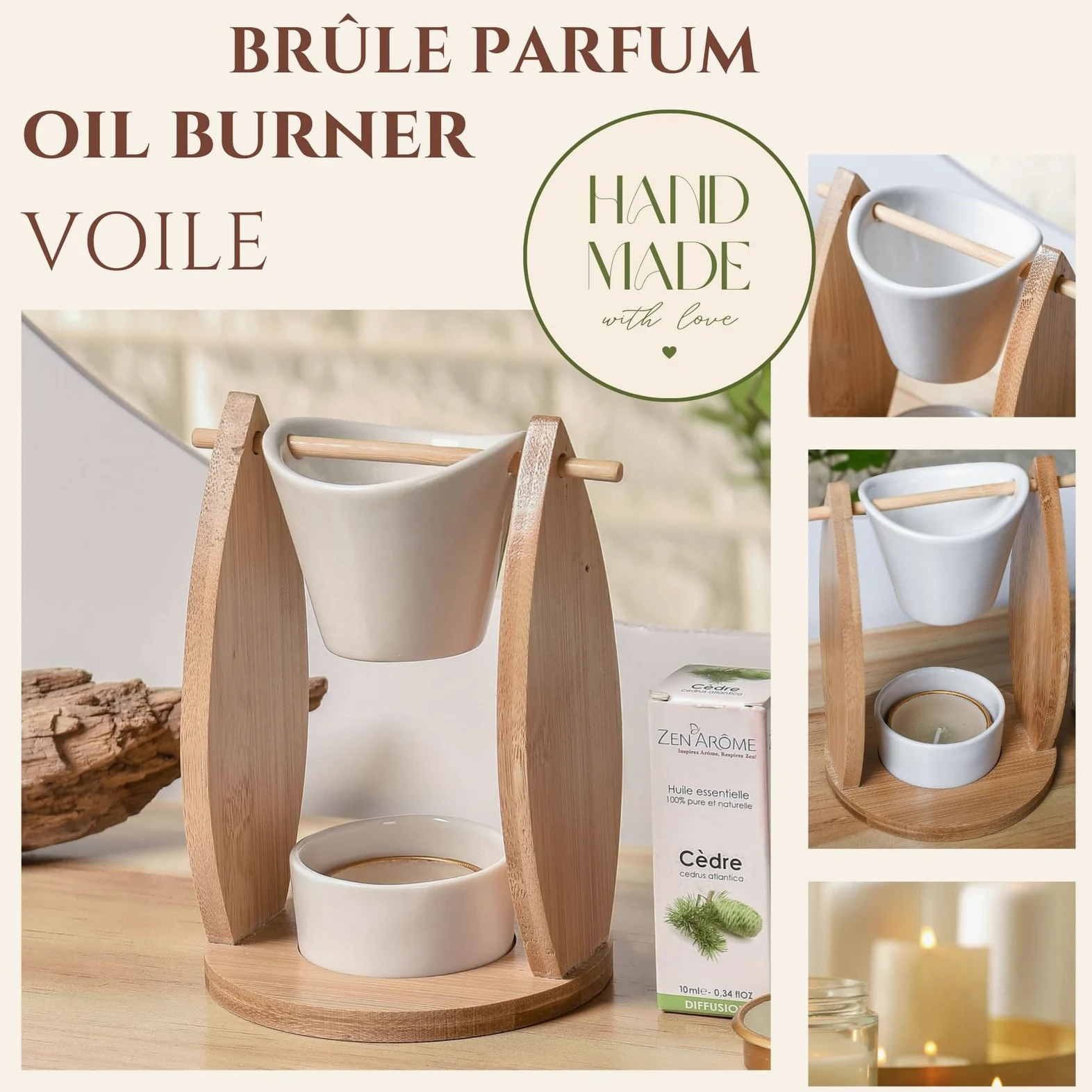 Brule perfumy bambusowe i ceramiczne woal z odpowiednią świecą i trzema topiącymi się w ofercie