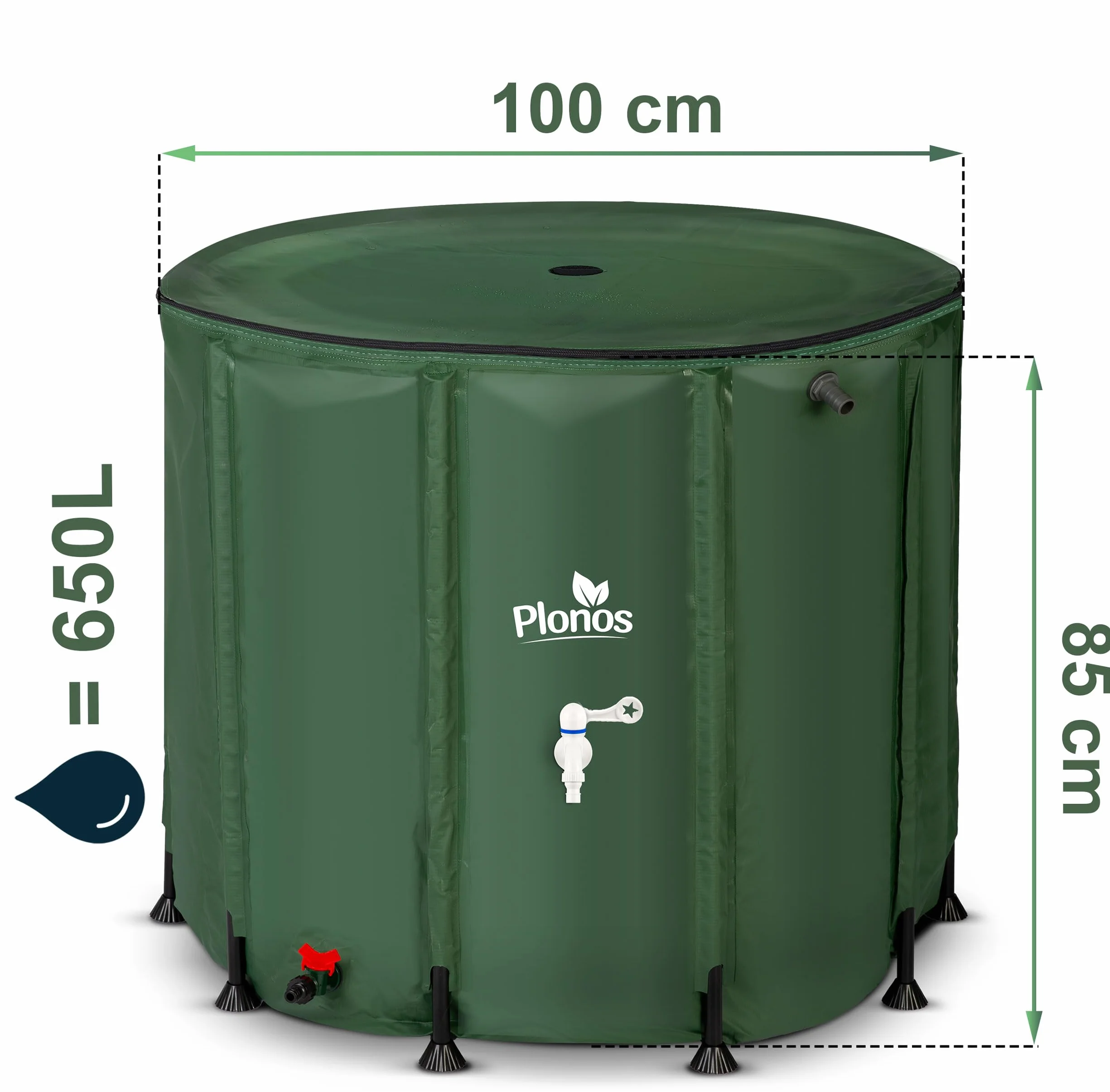 Zbiornik Na Deszczówkę 650 l Beczka Na Wodę Z Zaworem Spustowym 85 x 100 cm Zielony
