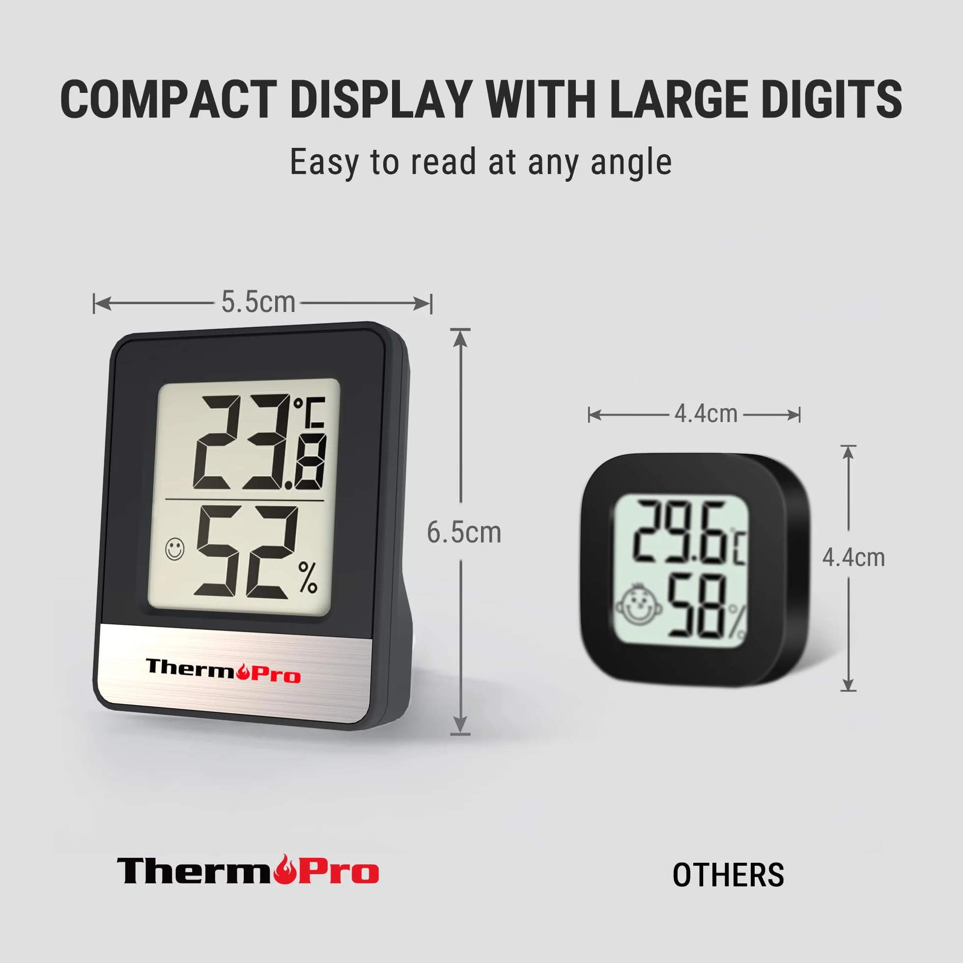 ThermoPro TP49 cyfrowy mini termometr z funkcją higrometru, pomiar temperatury i wilgotności powietrza w pomieszczeniu ze wskaźnikiem smiley do kontroli klimatu w pomieszczeniu, czarny