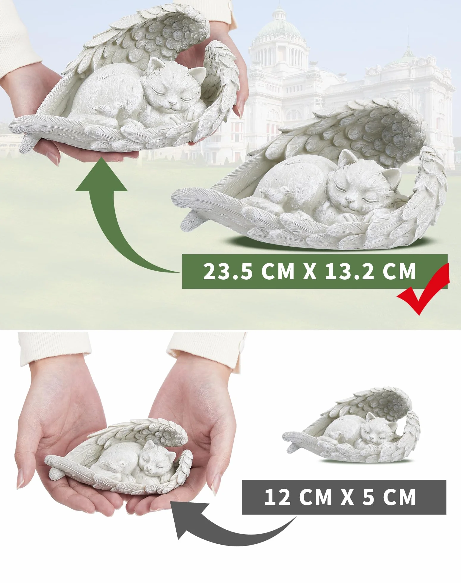 NETONDA Kamień pamiątkowy z motywem kota, anioła, 23,5 x 13,2 cm, pomnik dla zwierząt domowych, znacznik, statuetka hołdu, dekoracja, pamiątka, zwierzę, statuetka ogrodowa, żywica poliestrowa,