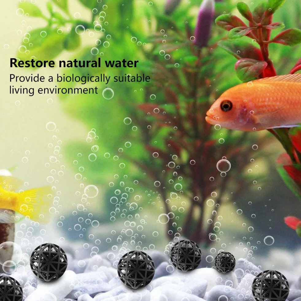 Butyeak Kulki biofiltracyjne do akwarium, Kulki biofiltracyjne, Kulki do filtra akwarium, 100 sztuk Kulki biochemicznego filtra, Zmniejsza liczbę wymian wody, Materiał filtracyjny do zewnętrznego