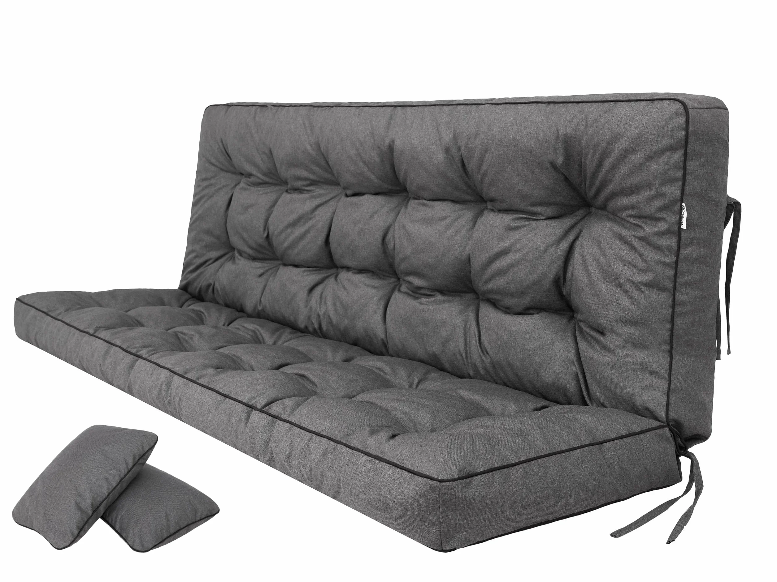 PillowPrim Nakładka na siedzisko na huśtawkę ogrodową, 120 cm, wygodna nakładka na ławkę z oparciem, nadaje się do przyczep kempingowych, grafitowa