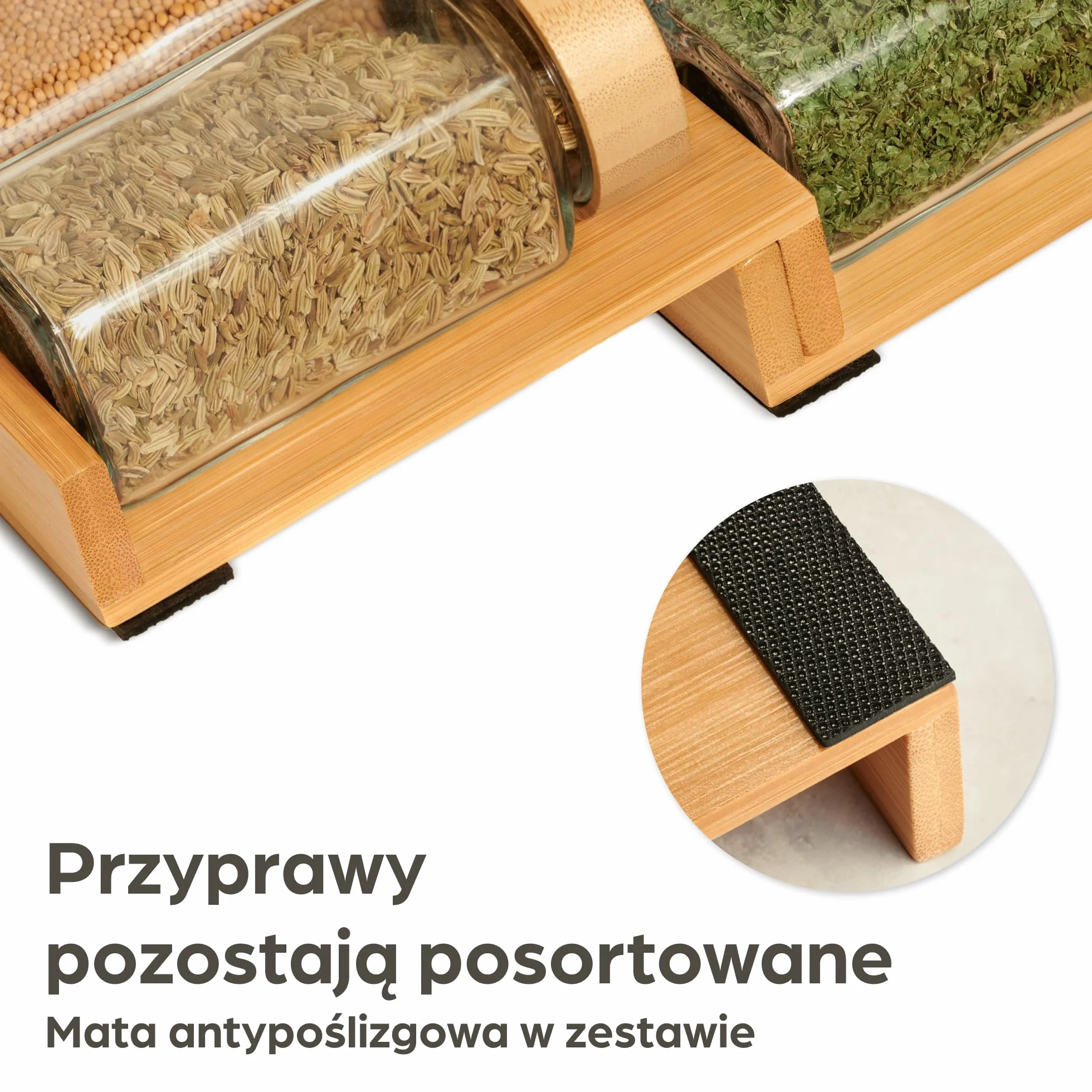 Stojak na Przyprawy do Szuflady Bambusa FSC® - na 12 słoiczki z przyprawami (19 x 13 x 3 cm) - z matą antypoślizgową - 3 tier, organizer na przyprawy
