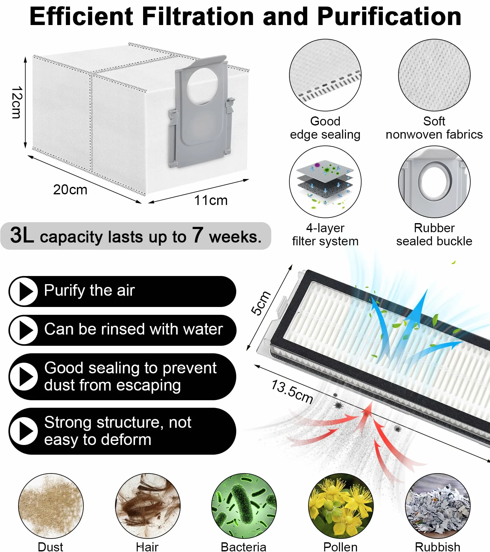 Akcesoria zamienne do Roborock Qrevo S/Qrevo Pro/Q Revo MaxV/Qrevo Plus Robot Vacuum Cleaner Kit, 2 x szczotka główna, 4 filtry Hepa, 4 szczotki boczne, 8 mopów, 6 worków na kurz