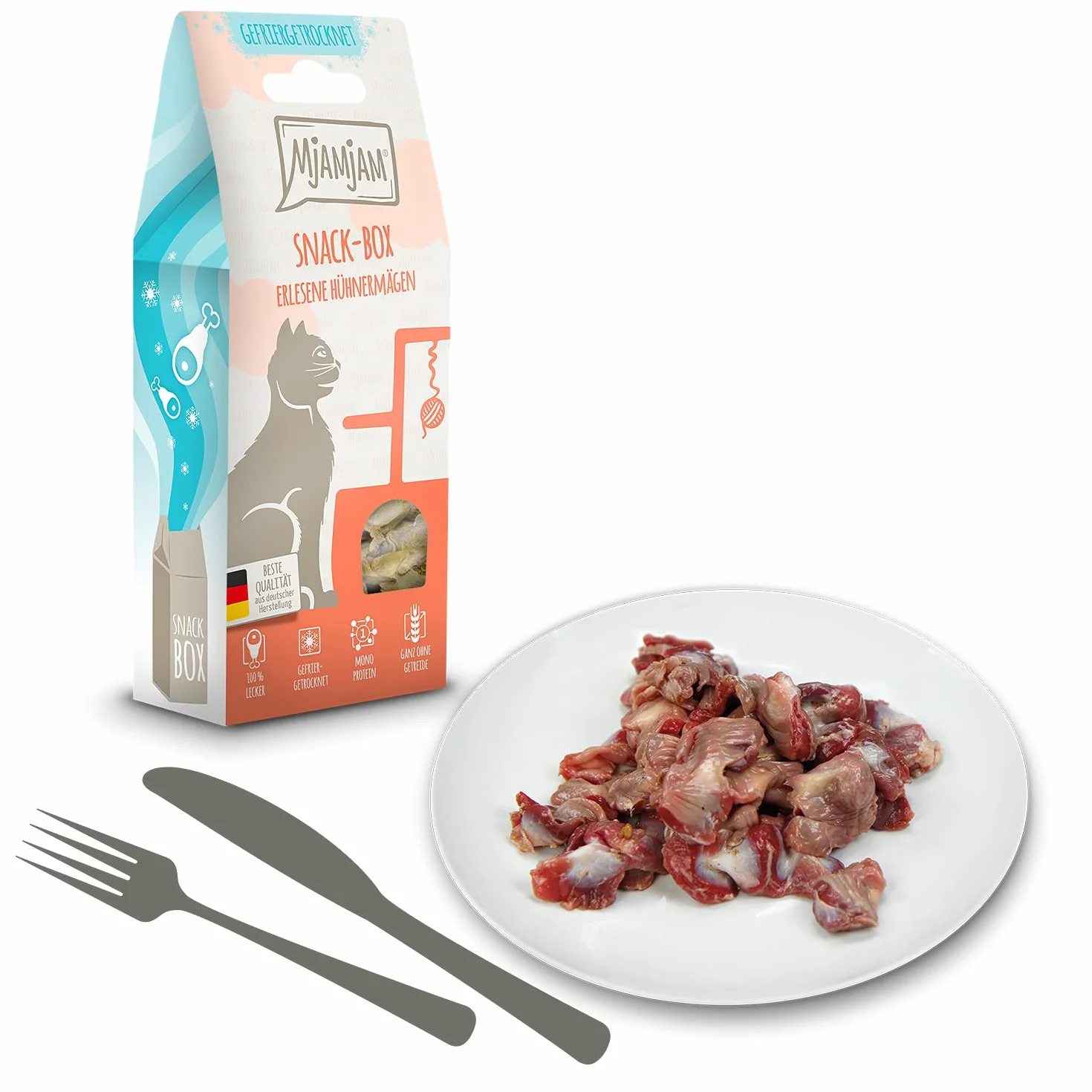 MjAMjAM - Premium przekąska dla kota - Snackbox - wykwintne żołądki z kurczaka, 1 opakowanie (1 x 35g), naturalny całkowicie bez syntetycznych konserwantów
