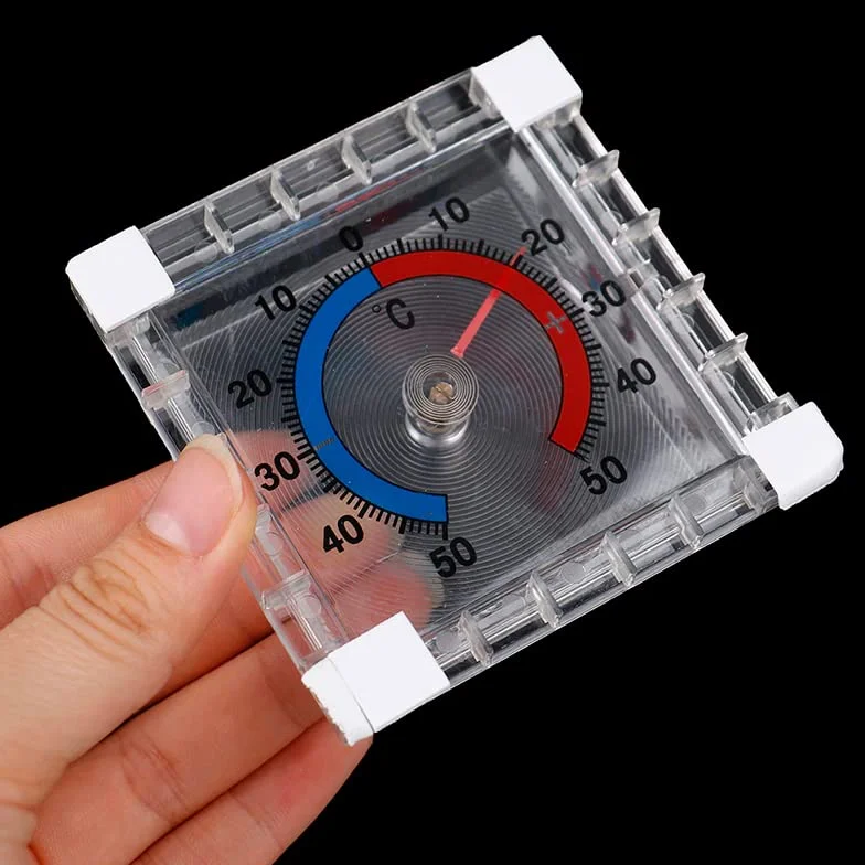 Retoo termometr analogowy przezroczysty samoprzylepny okienny na zewnątrz, 7,5 x 7,5 cm, odporny na warunki atmosferyczne, do szyby okiennej, wskaźnik temperatury, + 50°C, dwukolorowa skala