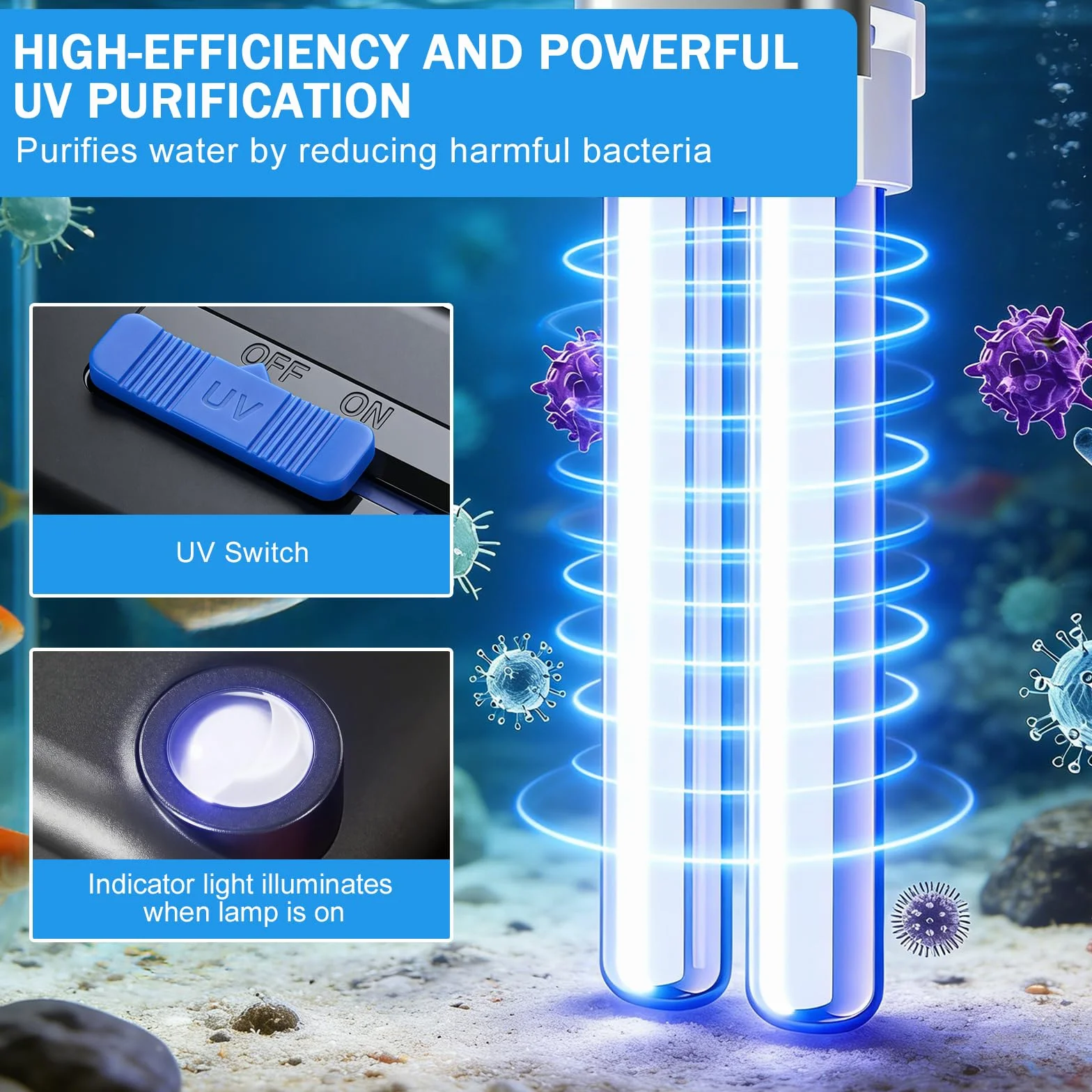 EXLECO Filtr zewnętrzny do akwarium 6W 500 l/h z lampą UV, regulowany filtr wiszący 38-115 l