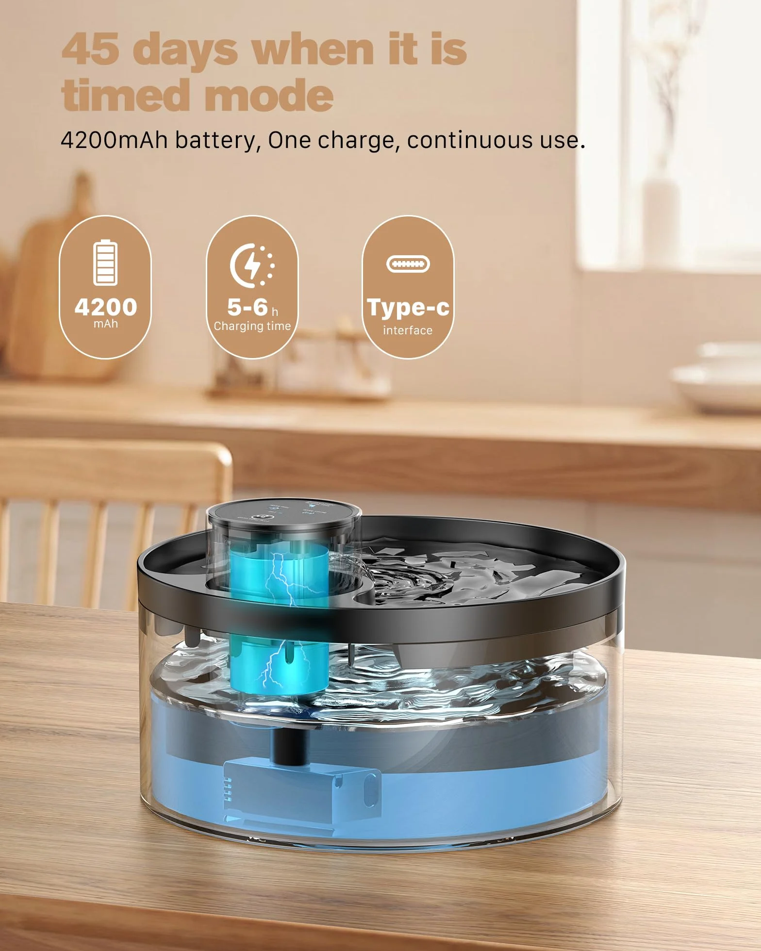 Cat Fountain Wireless z 6 filtrami węglowymi + 3 gąbkami, zasilanie bateryjne, 3,2 l, fontanna dla kotów, fontanna dla kotów z czujnikiem ruchu, pojemność baterii 4200 mAh