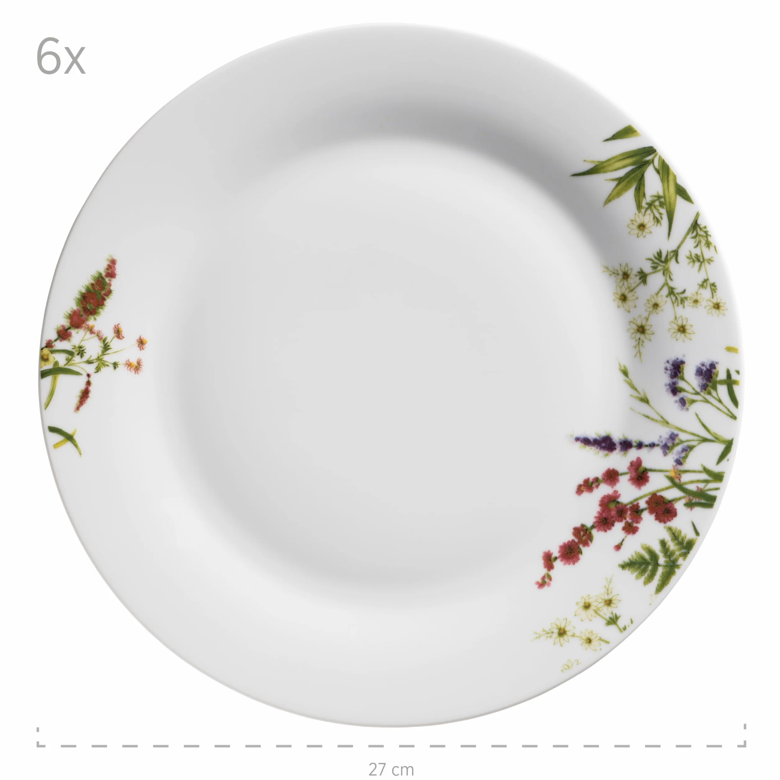 Mäser Herbal Garden, zestaw talerzy dla 4 osób ze szczegółowym wzorem kwiatowym, 18-częściowy zestaw naczyń z płaskimi talerzami, głębokimi talerzami i talerzami deserowymi, porcelana, biała