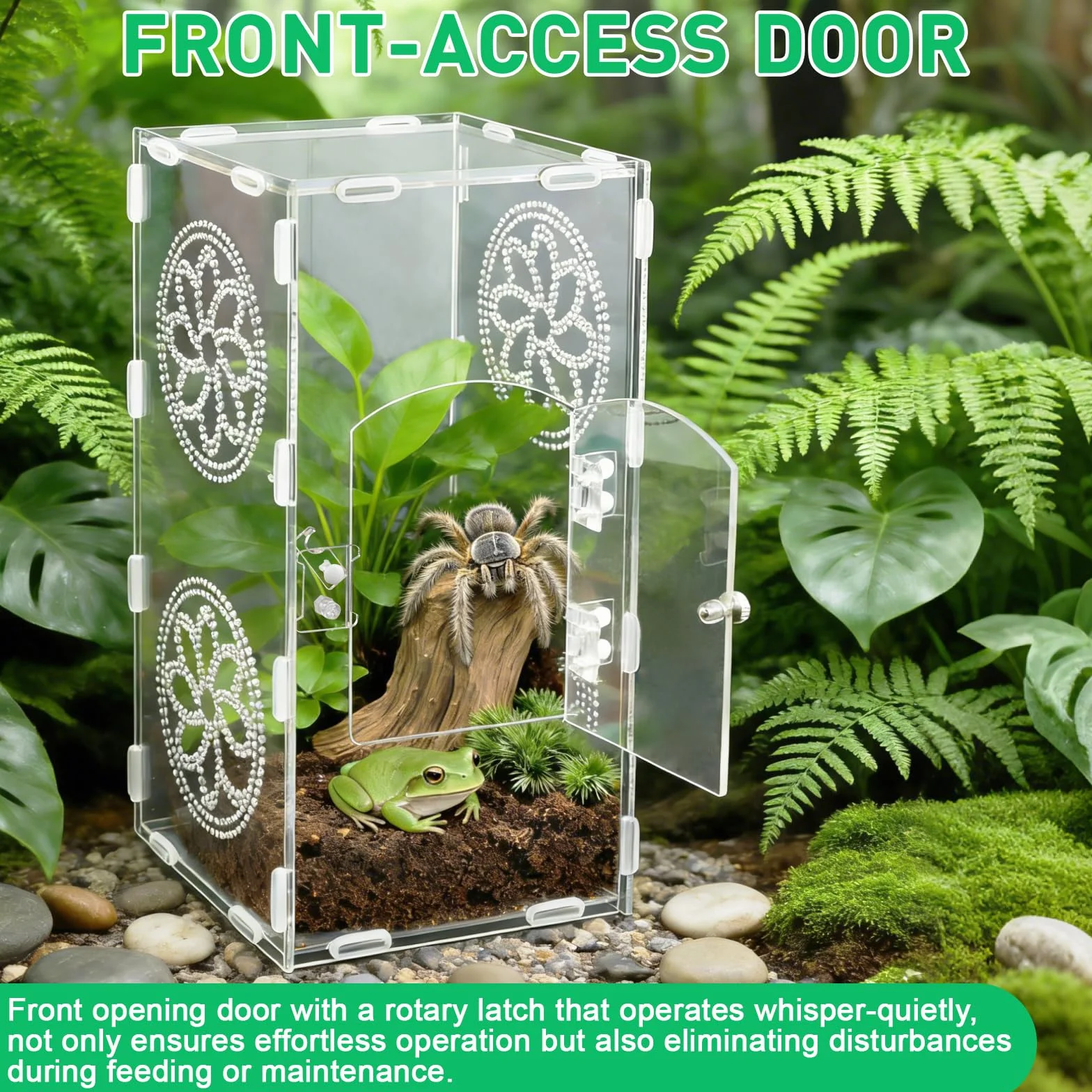 Akrylowe terrarium dla gadów, 30 x 15 x 14cm, 360° przezroczyste pudełko dla fauny, zawiera pęsetę, oddychające pudełko do hodowli gadów, pudełko do karmienia gadów dla pająków skaczących