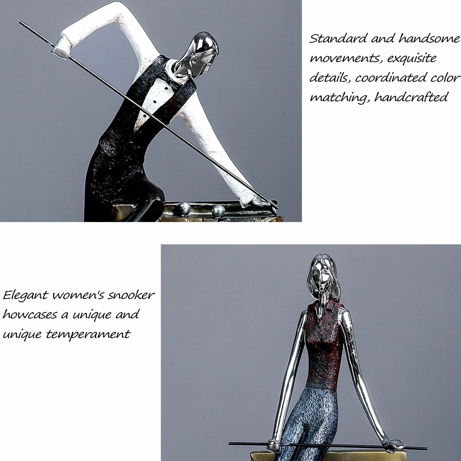 Zabawna statuetka artystyczna – bilard statuetki mężczyzny i kobiety, rzeźba gracza chłopców, dziewcząt, kreatywne figurki snookera, dekoracja domu, figurka artystyczna dekoracja biurka (A)
