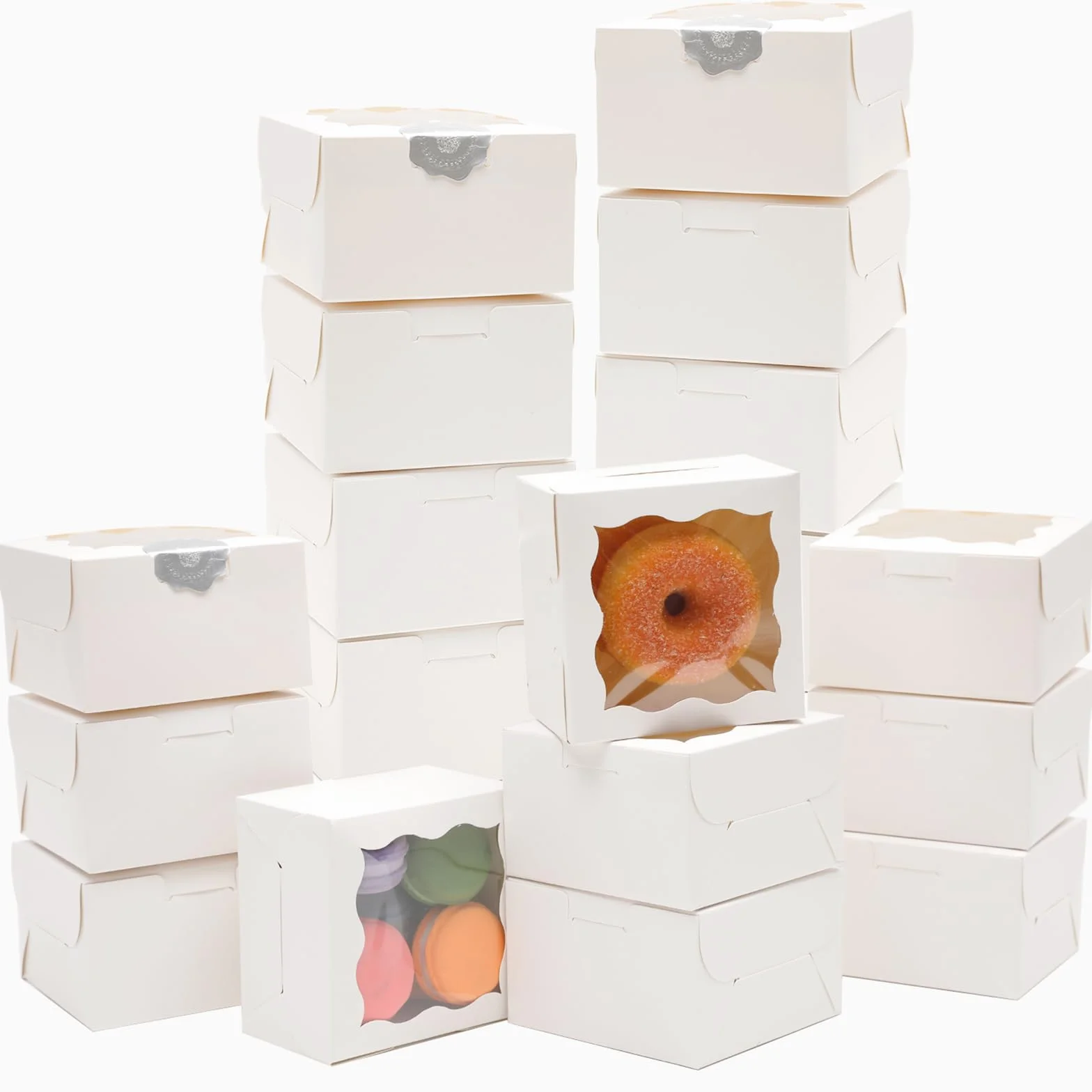 Gcardist Bäckerei Boxen z oknem 30 sztuk 10,1 x 10,1 x 6,3 cm Mini pudełko na ciasteczka Macaron Small Donut Gebäck Boxen
