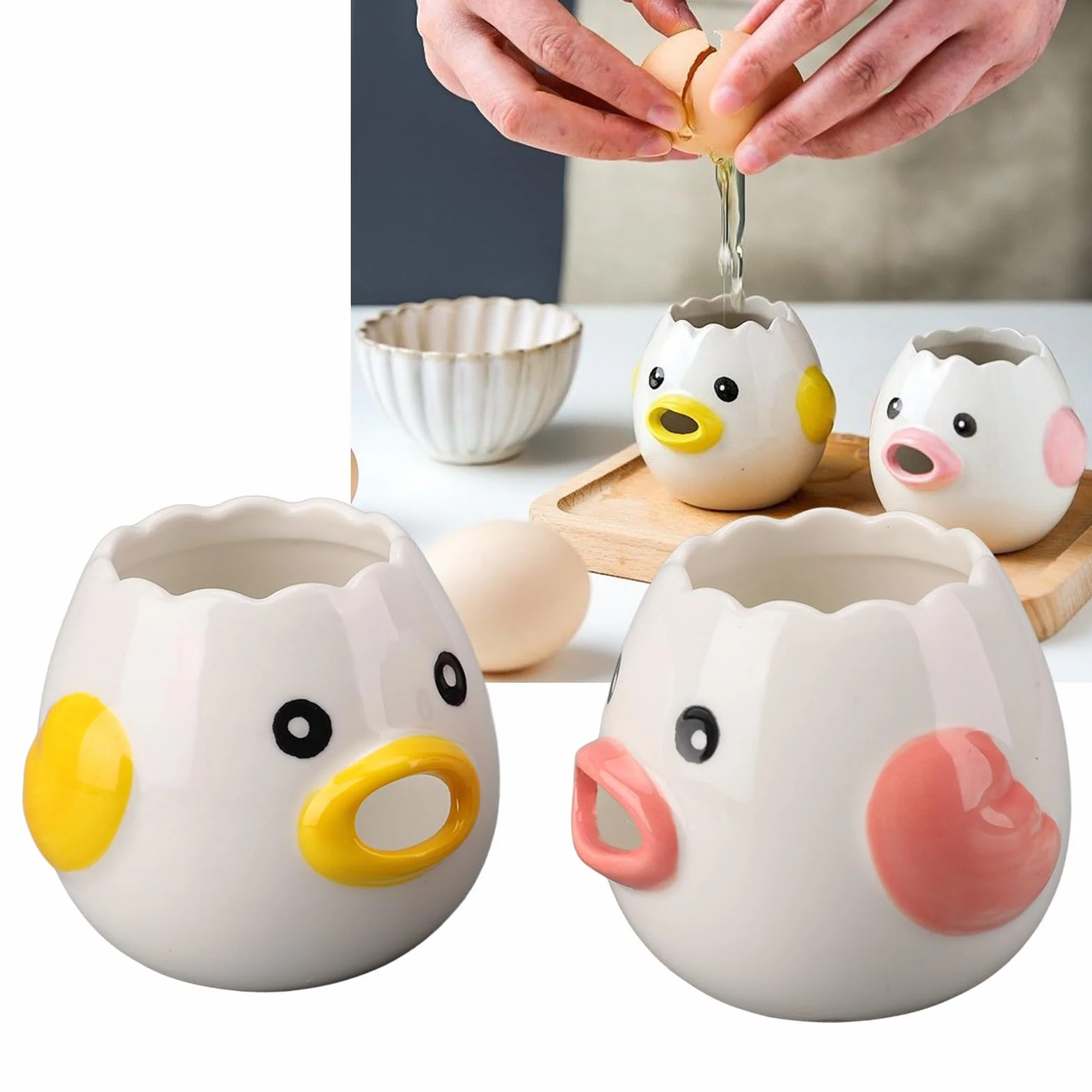 2 Szt. Separator Do Jajek, Separator żółtka W Stylu Kurczaka, Separator Do Jajek Sitko Przegroda Filtra Separator Jaj Ceramiczny Filtr żółtka W Kształcie Kurczaka Biały Filtr Kuchenny Akcesoria Kuchen