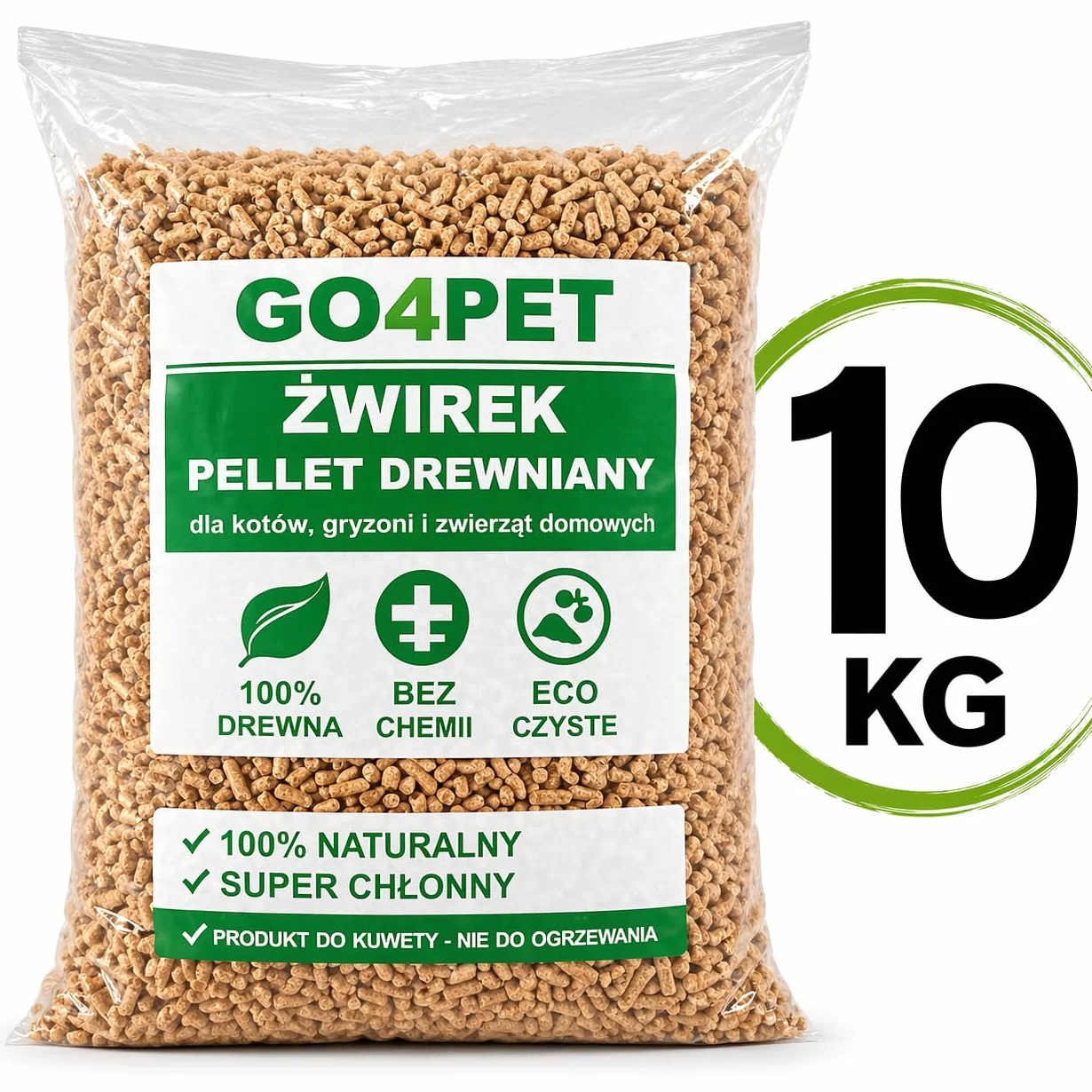 Żwirek Drewniany dla Kotów i Gryzoni, 10 kg, Naturalny Pellet z Trocin Drzewnych,