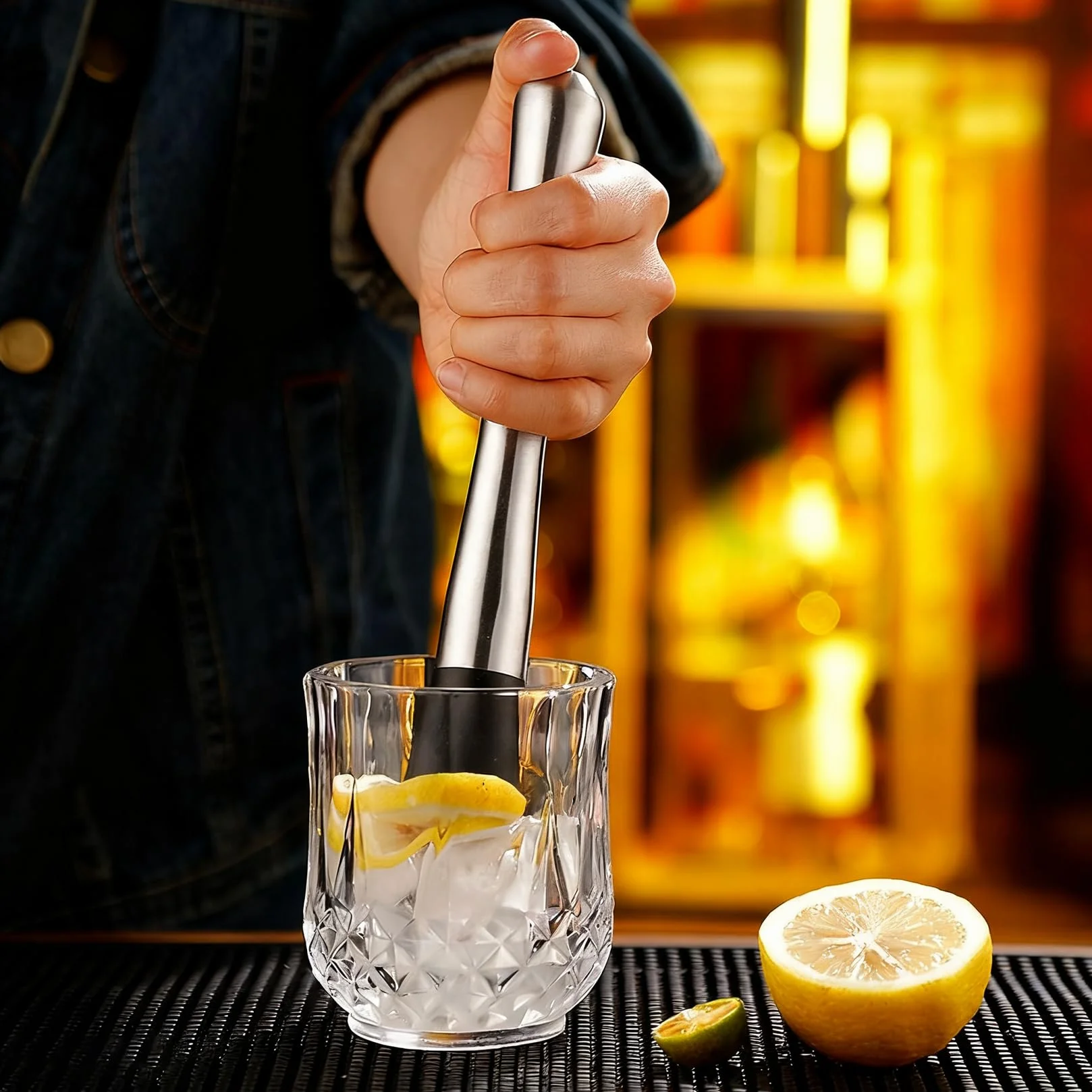 2 sztuki tłuczek do koktajli z łyżką barową, kruszarka do lodu ze stali nierdzewnej i ubijak Mojito – narzędzia do barmańskiego Caipirinha, napojów i akcesoriów barowych, akcesoria do koktajli