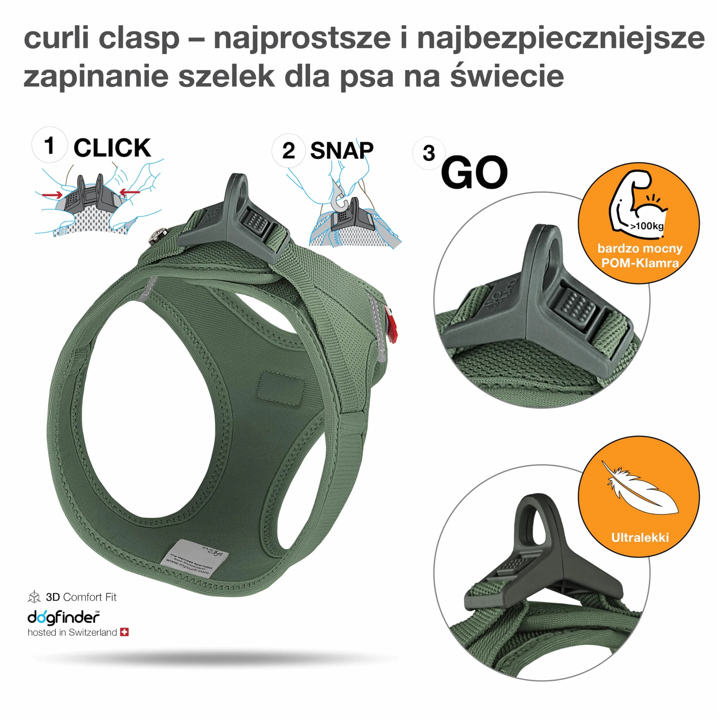 Curli Vest Harness Clasp Air-Mesh Moss XL
