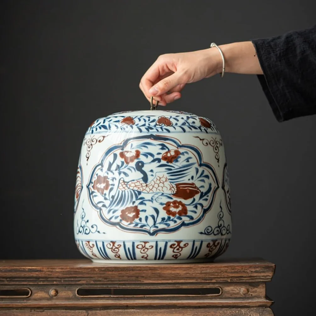 XYNSNDB Kanistry kuchenne Duży zbiornik do przechowywania herbaty luzem Ceramiczny orzech Kawa Zamknię zbiornik na płatki zbożowe Domowe pudełko na herbatę o dużej pojemności Duży cylinder na herbatę
