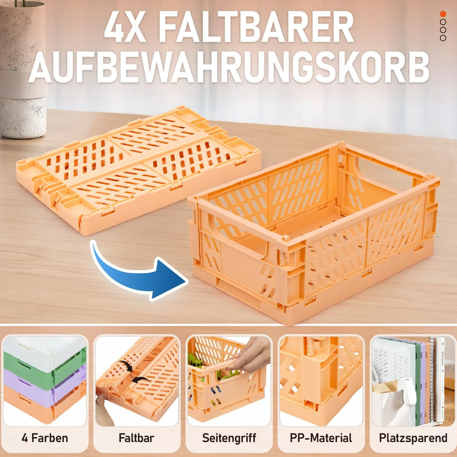 iHomara Składany kosz do przechowywania, 4-częściowy organizer, kosz do przechowywania (25 x 16 x 10 cm), możliwość sztaplowania, kosz organizacyjny do domu i biura
