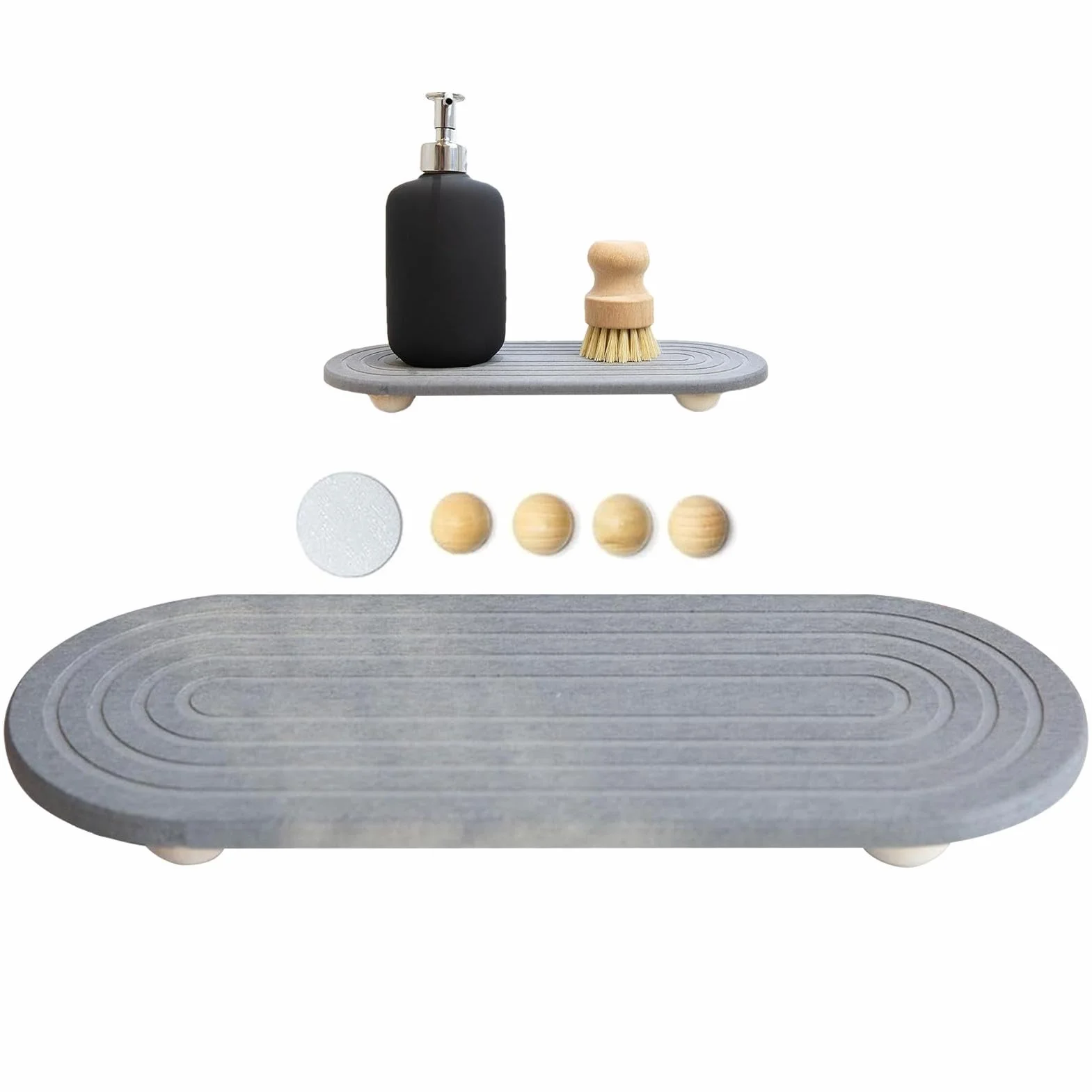 Fast Drying Tray, Multifunctional Counter Tray, Stylish Sponge Holder, Diatomaceous Earth, 30x10x2cm, Quick Drying For Soap, Brushes, Toiletries, Kitchen Sink Organizer