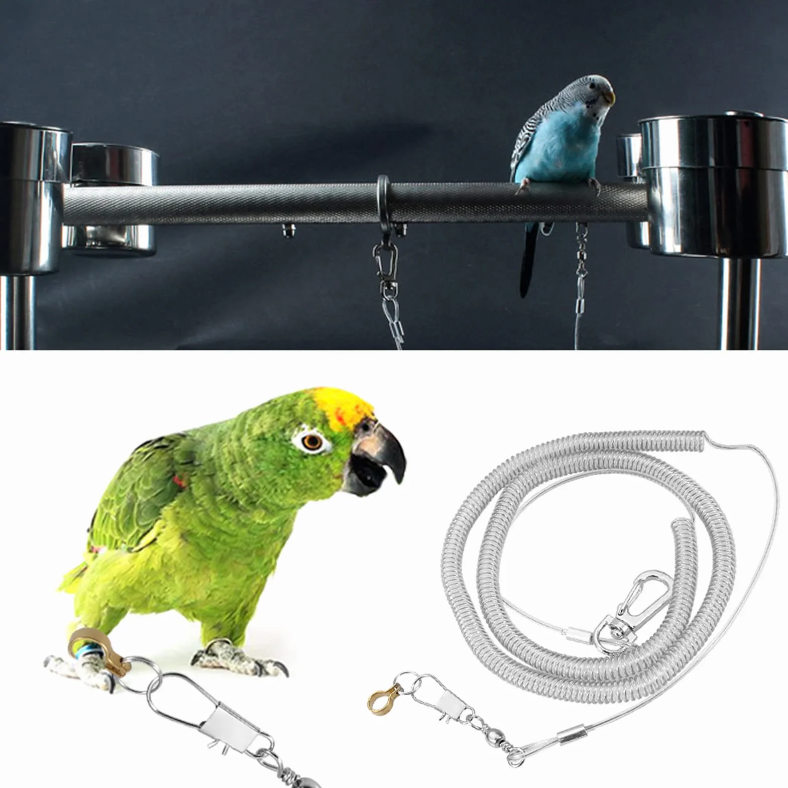 AYNEFY Parrot Bird Harness Leash, 6 M Parrot Bird zestaw smycz do treningu nimfów, Araów, szarych papug, papug, ptaków, przypadkowy kolor (8,5 mm + 6 m Flying Rope)