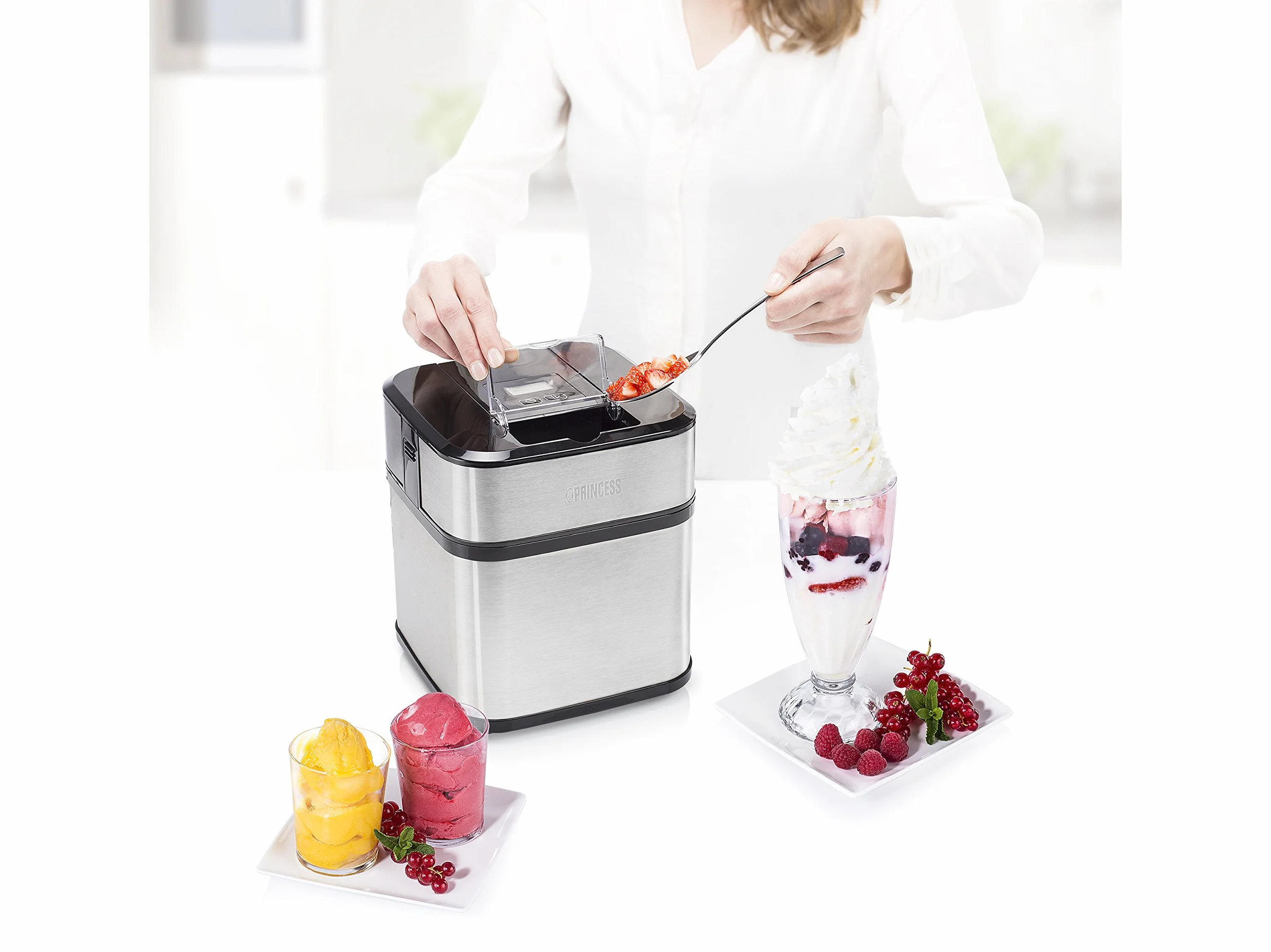 Maszynka do lodów Princess 282605 Ice Cream Maker – wyświetlacz LCD - lody, mrożony jogurt, sorbety - przygotuj domowe lody w dowolnej chwili – pojemność 1,5 litra