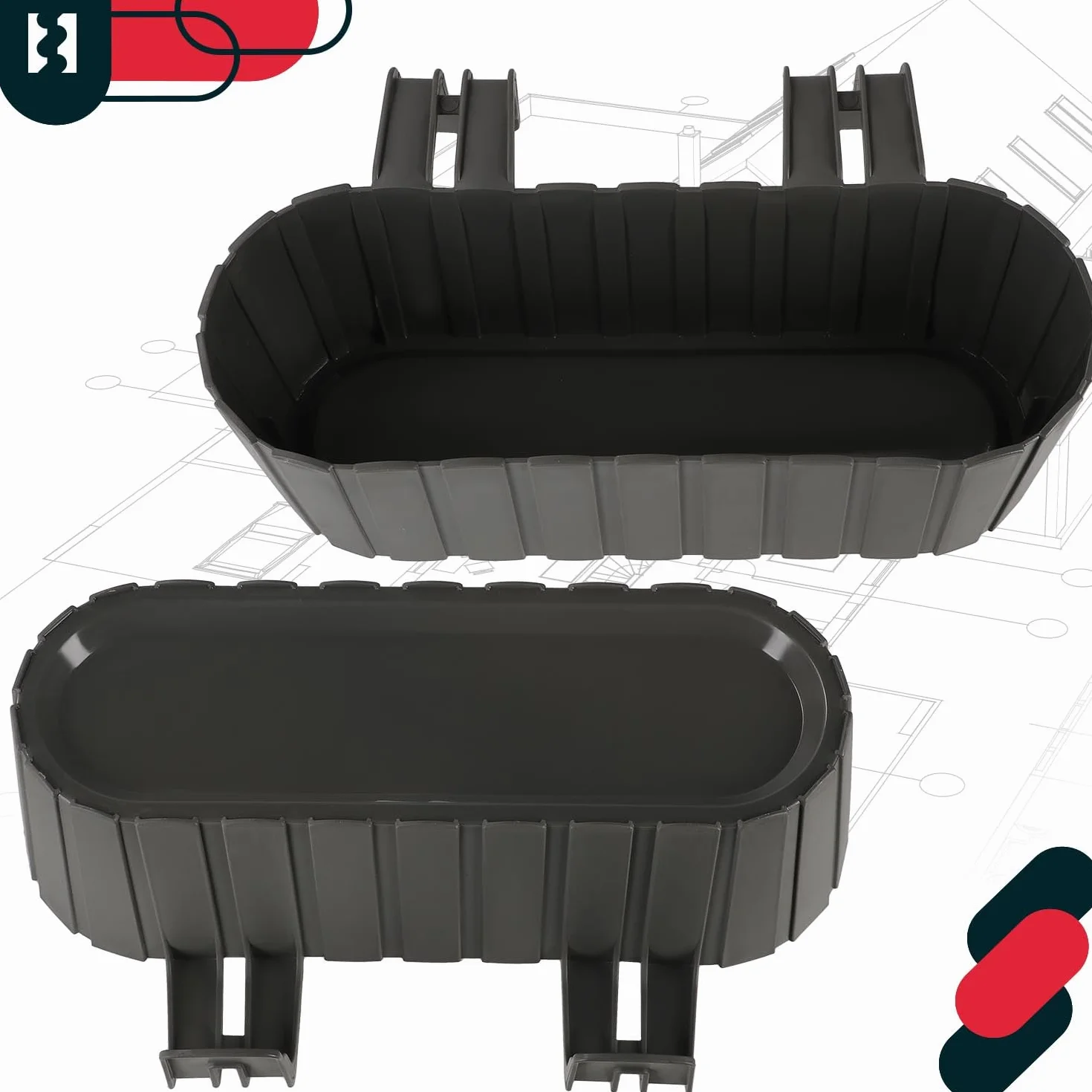 KOTARBAU® Doniczka Balkonowa na Balustradę - 40 x 15 x 15 cm - Skrzynka Plastikowa na Balkon - Owalna - Rustykalna - Szara - Zestaw 2 SZT